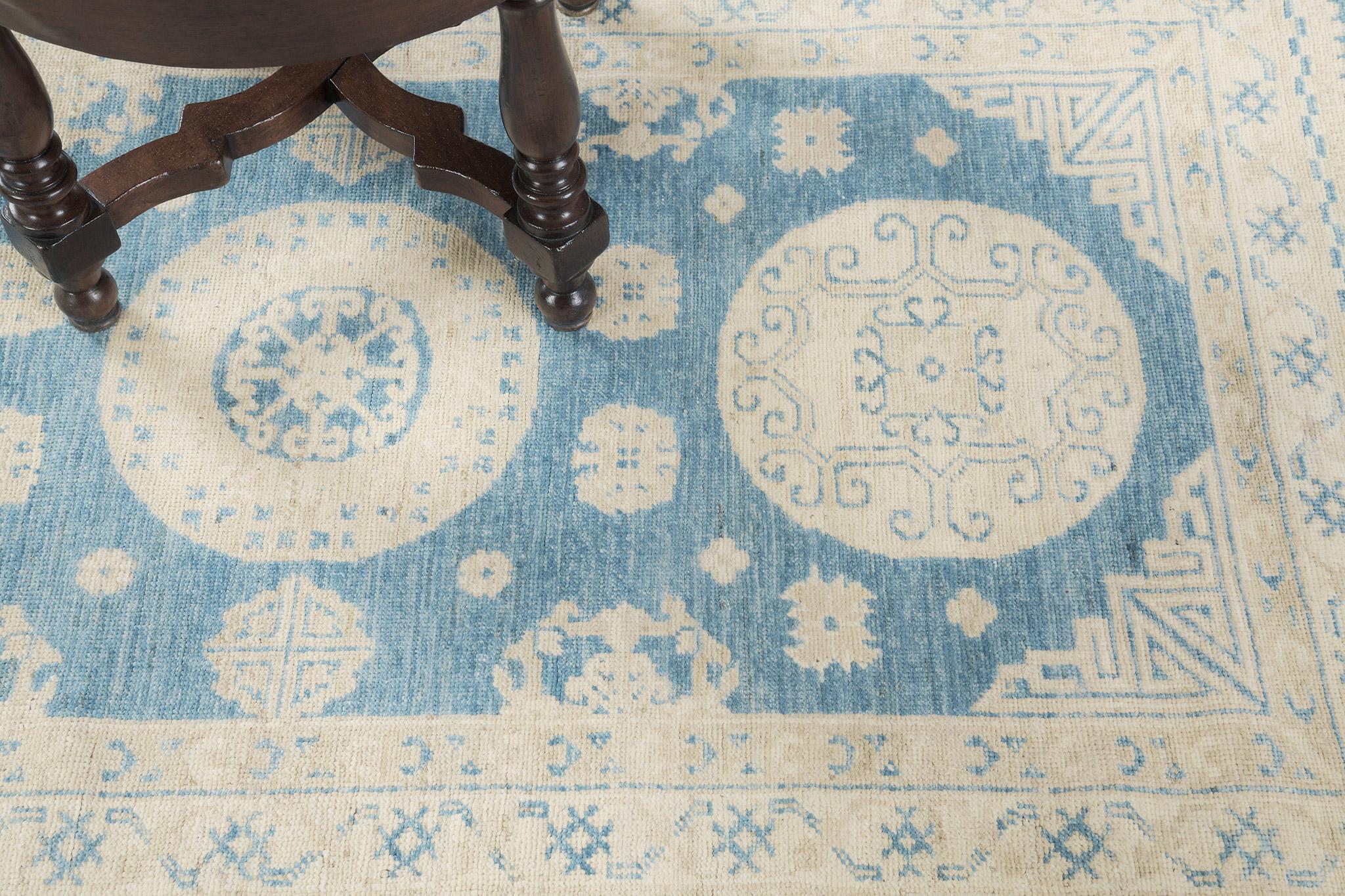 Hand-Knotted Mehraban 18th Century Khotan Design Revival D5387 Safira For Sale