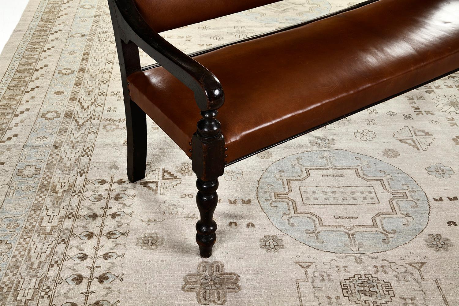 Hand-Knotted Mehraban 18th Century Khotan Design Revival Rapture For Sale