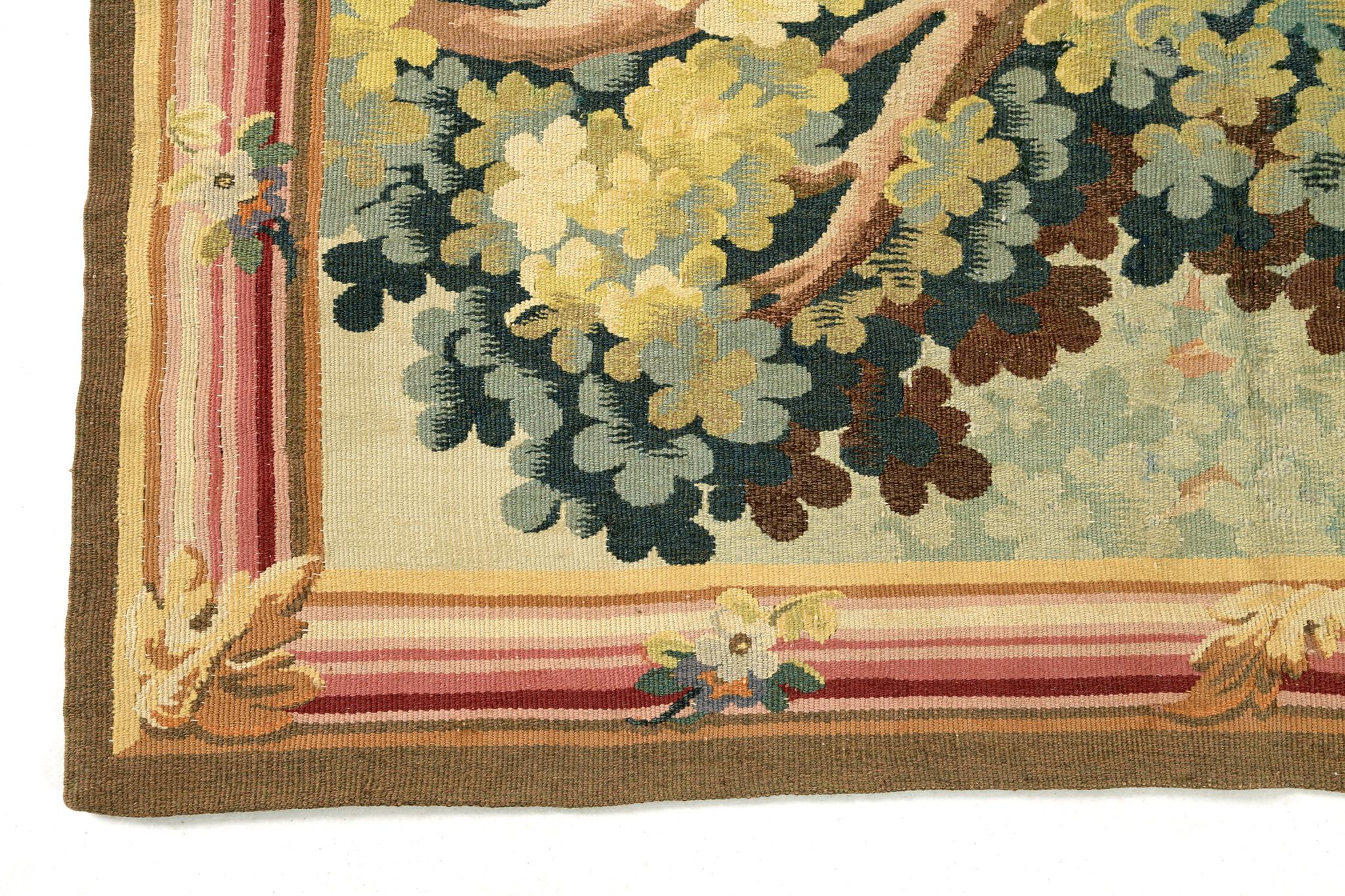 Wool Mehraban 1900's Antique Horizontal French Tapestry