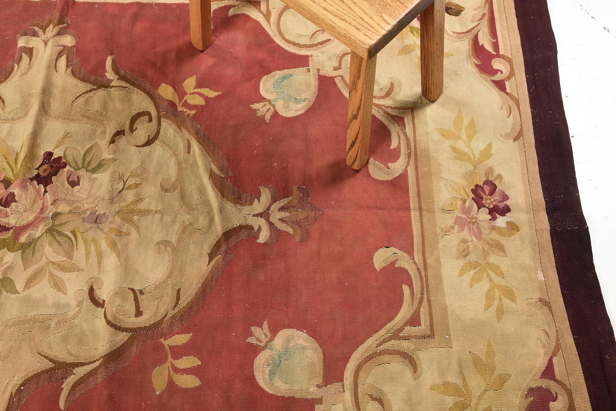 Hand-Knotted Mehraban Antique French Aubusson For Sale