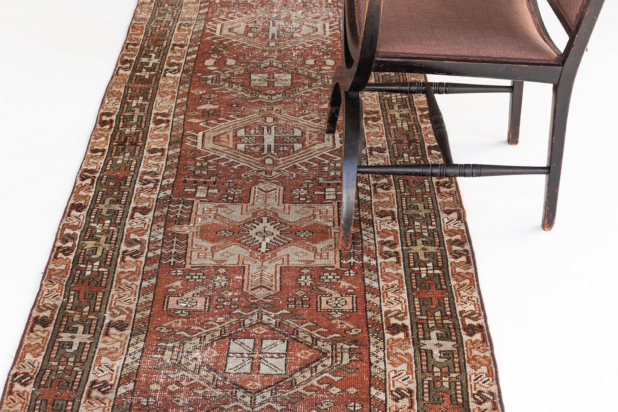Hand-Knotted Mehraban Antique Persian Heriz Runner 26183 For Sale