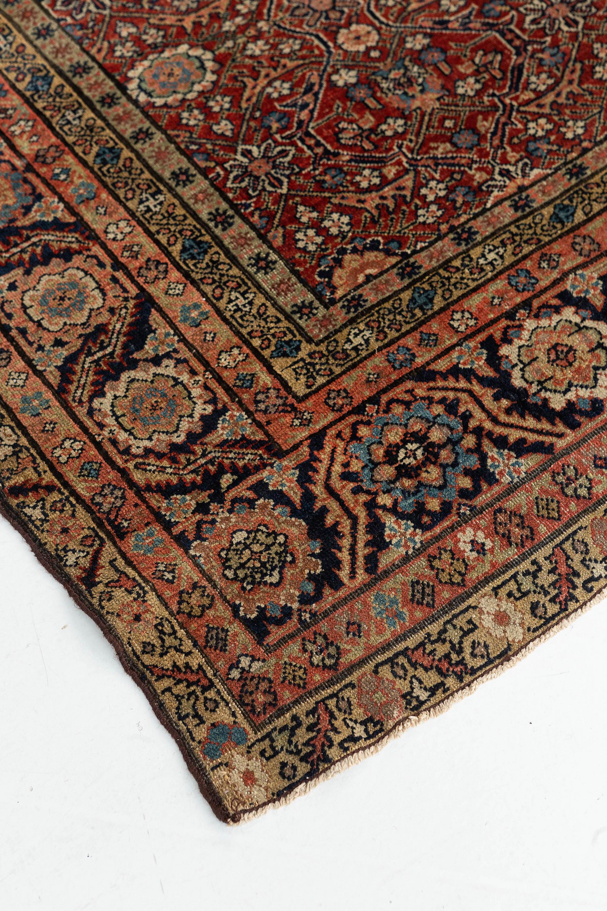 Hand-Knotted Antique Persian Mahal Gallery Size Rug For Sale