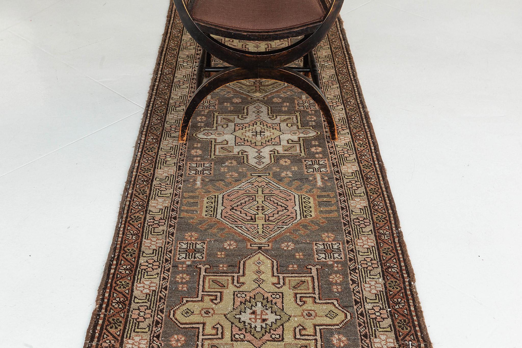 Hand-Knotted Antique Persian Serapi Runner For Sale
