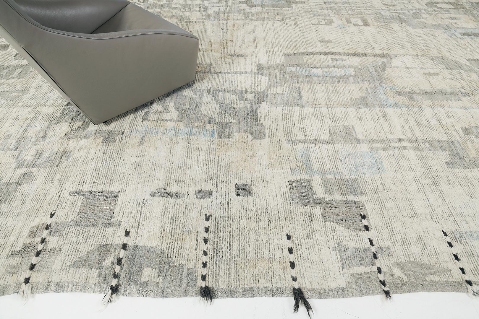 Characterized by playful ambiguous elements, Awsim’ displays beautiful earthy shades that bring out its fascinating aesthetic appeal. The depth and meaning presented on this wonderful rug makes one a perfect addition to contemporary interiors.