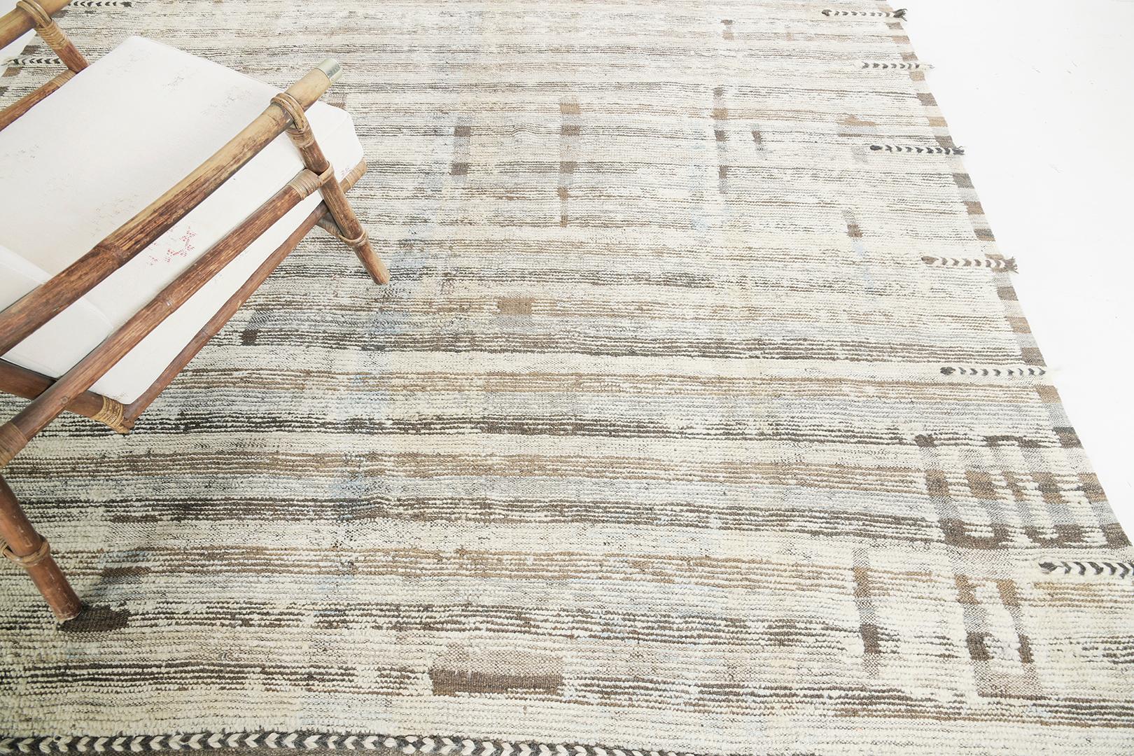 Berberis' is an interplay between natural earth tones and relaxing muted colours into a modern day interpretation of the Moroccan world. This rug's play of textures, linework, and unique shapes is what makes the Atlas Collection so unique and sought