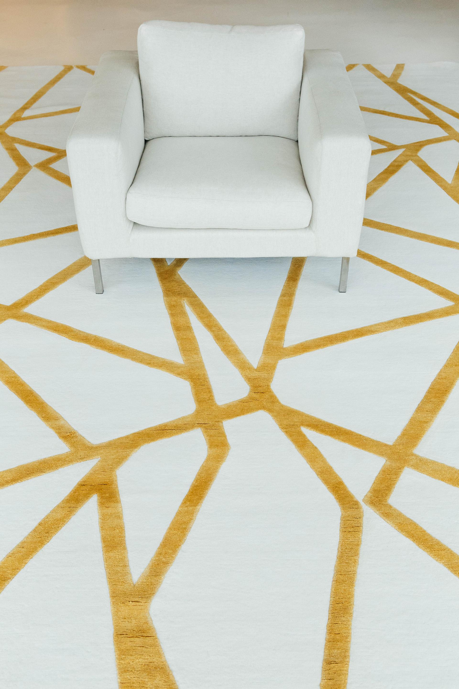 Crisp bands of silk angle across the surface of Bodhi Bar, a contemporary geometric design, here in ivory and vibrant gold.

One of Mehraban's signature collections, the Design Rhymes Collection is crafted to harmonize with the spaces we live