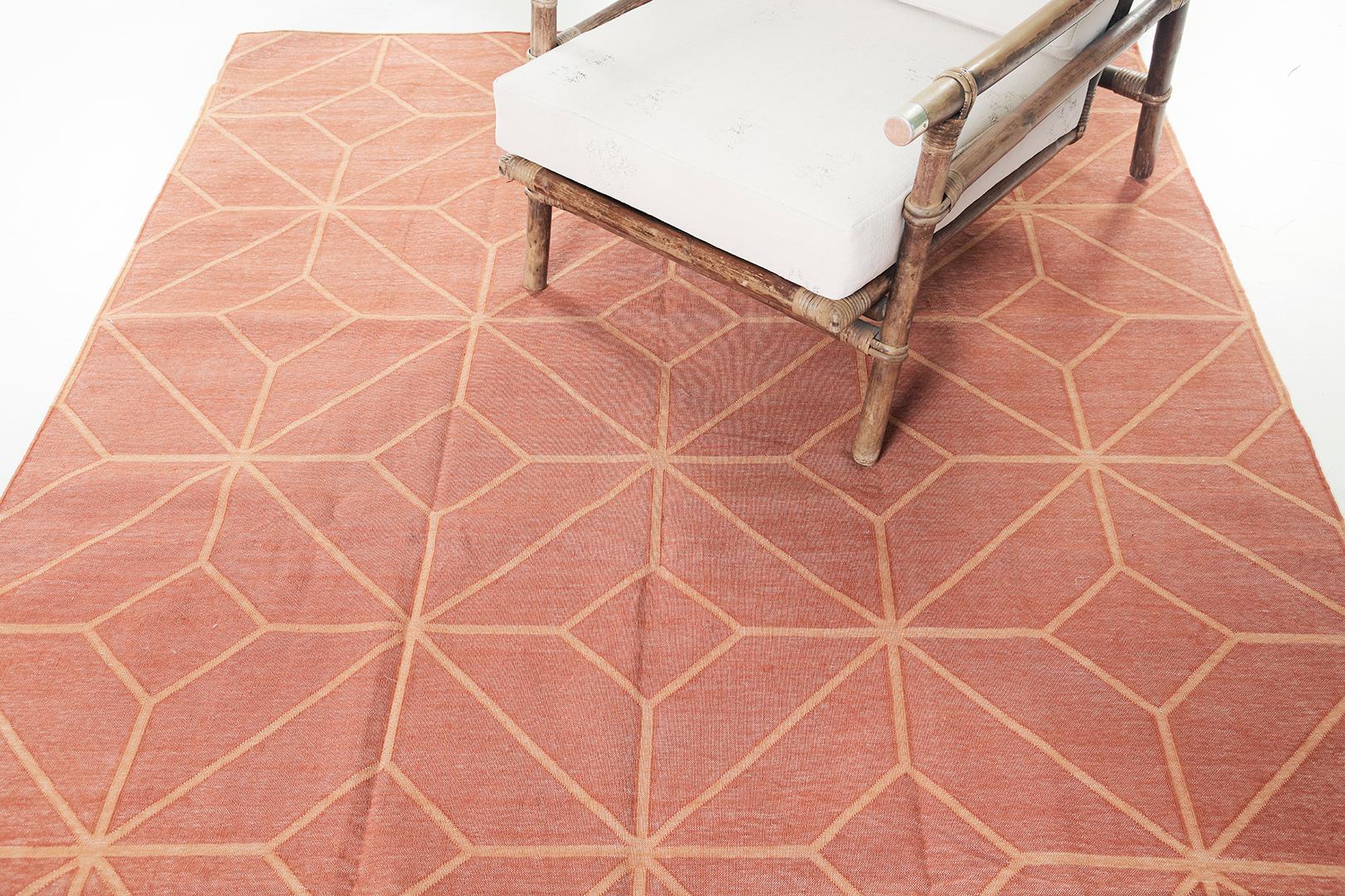 Wool Mehraban Contemporary Flat-Weave Rug Cielo Collection Diamante Tangerine For Sale