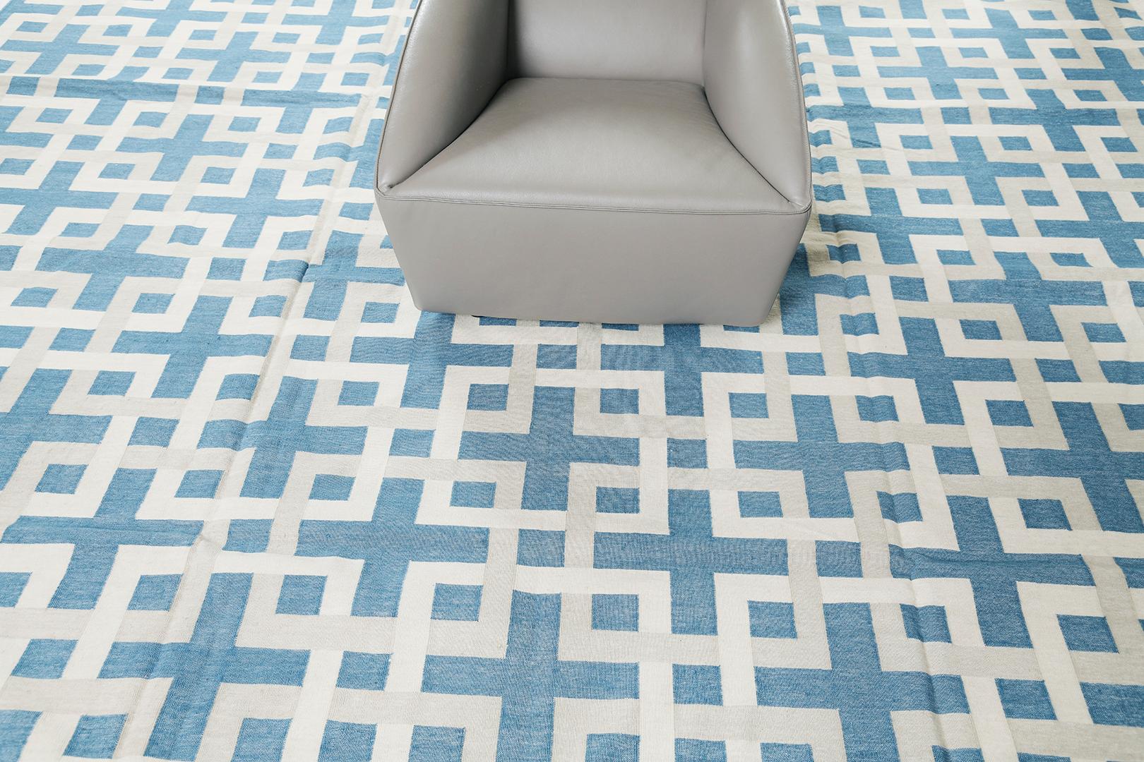 Hand-Knotted Mehraban Contemporary Flat-Weave Rug Cielo Collection Estera Peacock For Sale