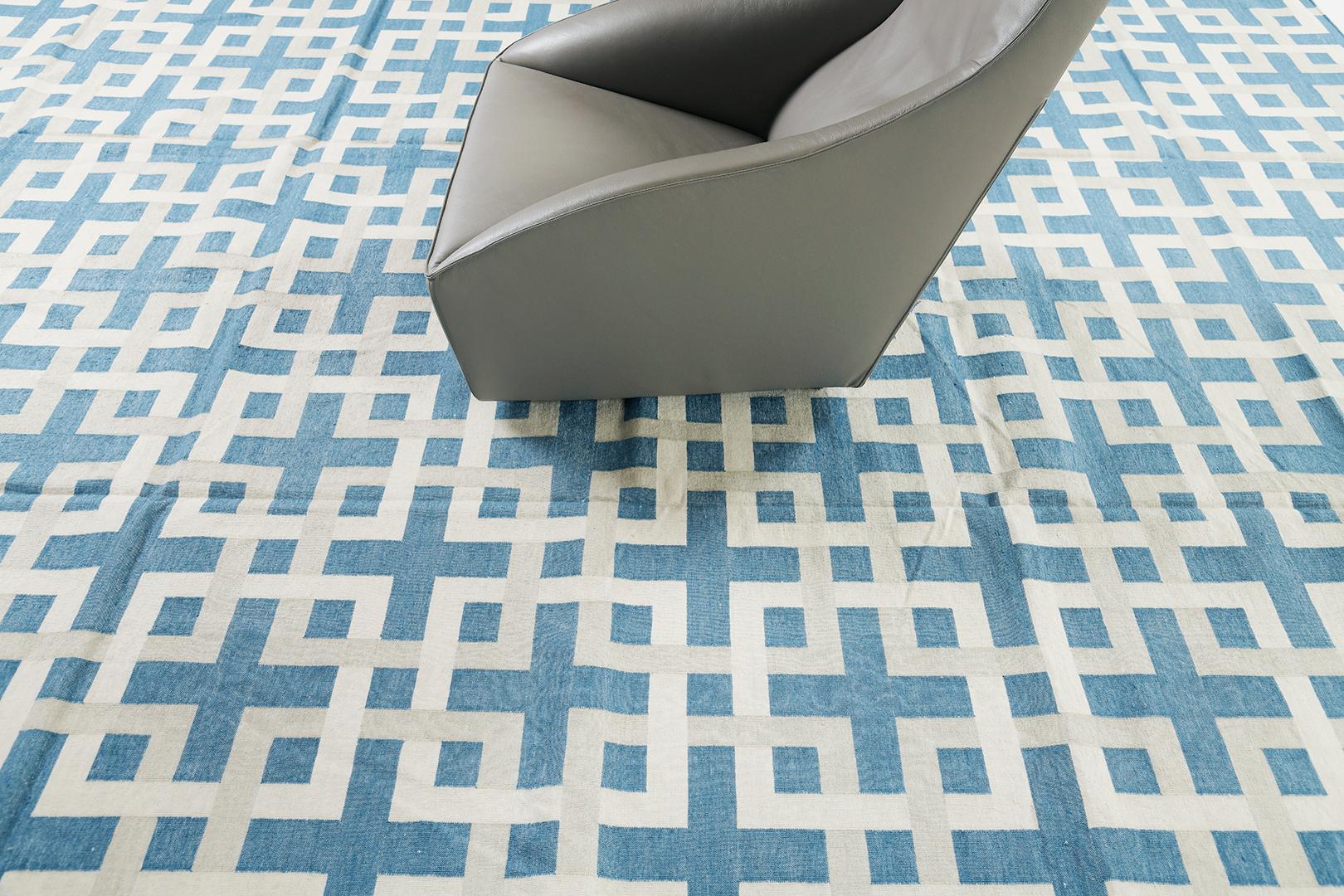 Mehraban Contemporary Flat-Weave Rug Cielo Collection Estera Peacock In New Condition For Sale In WEST HOLLYWOOD, CA