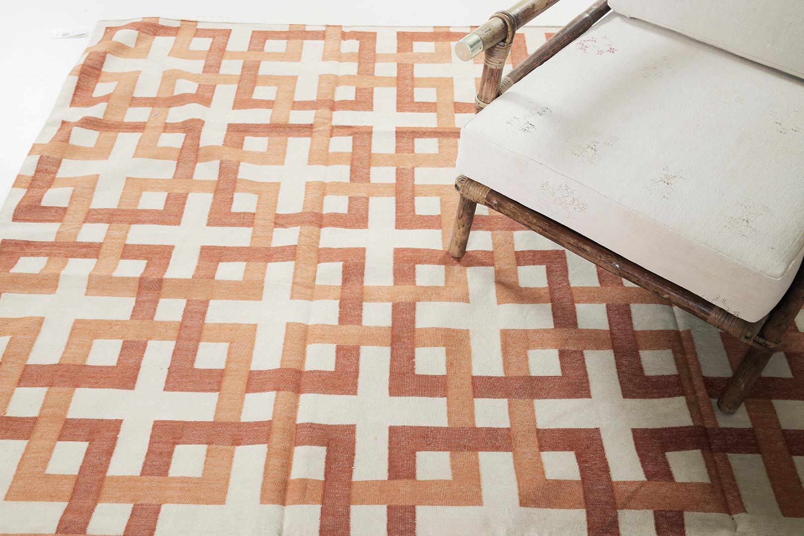 Mehraban Contemporary Flat-Weave Rug Cielo Collection Estera Tangerine In New Condition For Sale In WEST HOLLYWOOD, CA