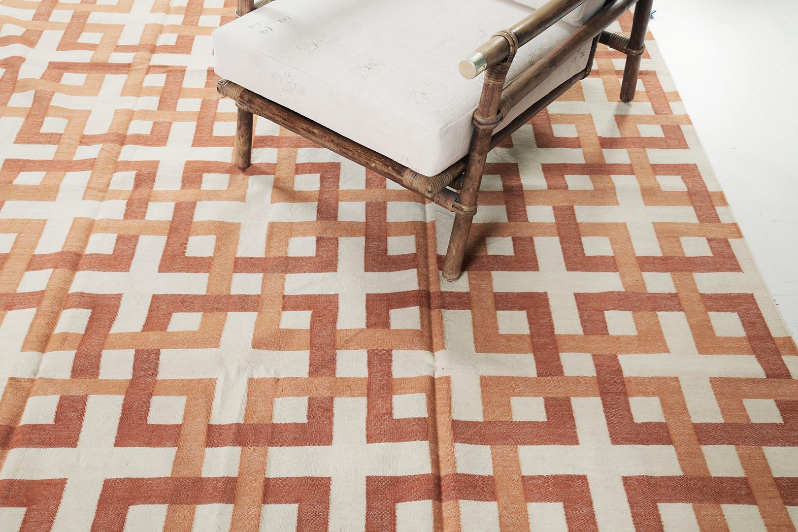 Wool Mehraban Contemporary Flat-Weave Rug Cielo Collection Estera Tangerine For Sale