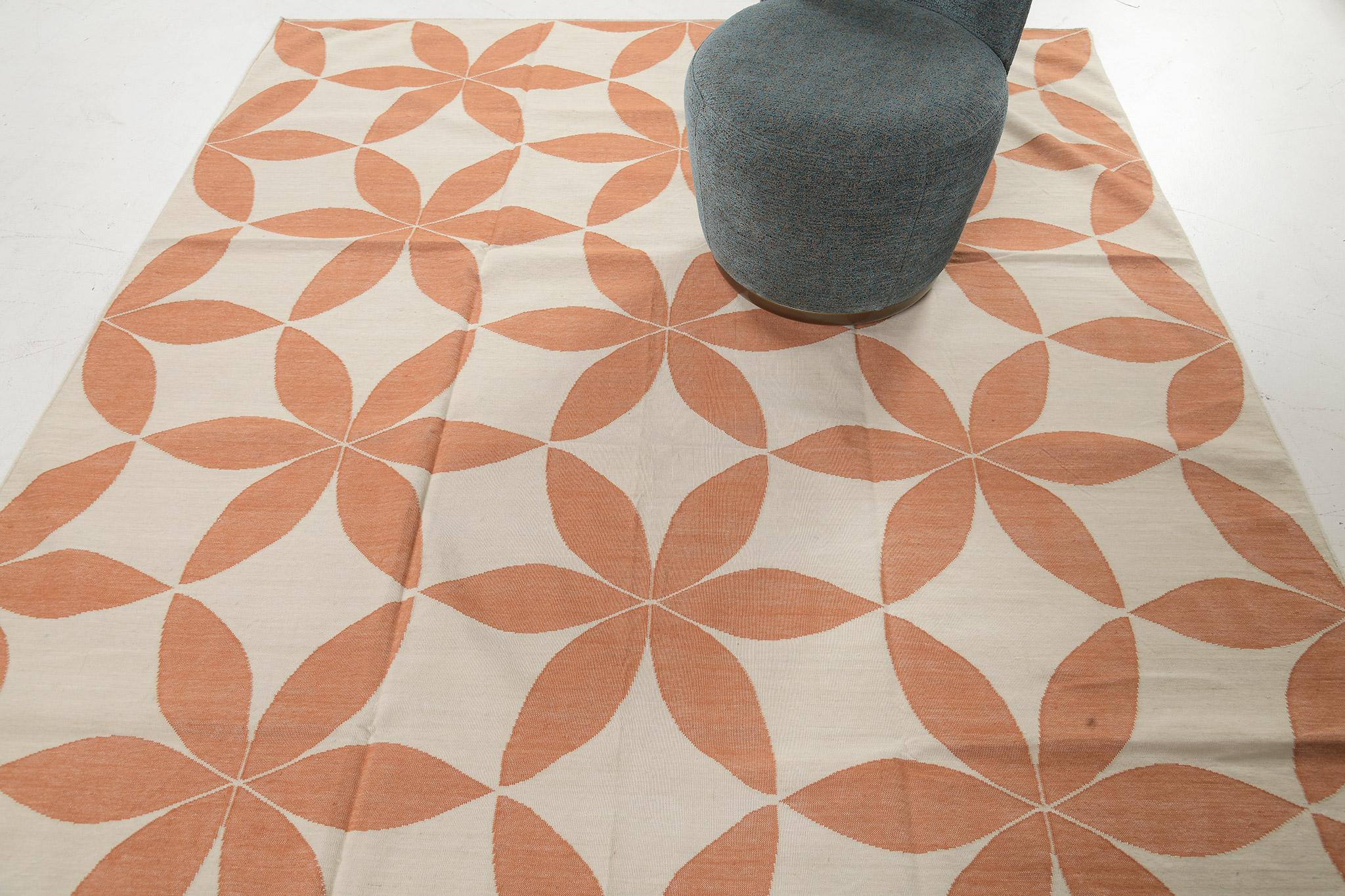 Indian Mehraban Contemporary Flat-Weave Rug Cielo Collection Flora Tangerine For Sale