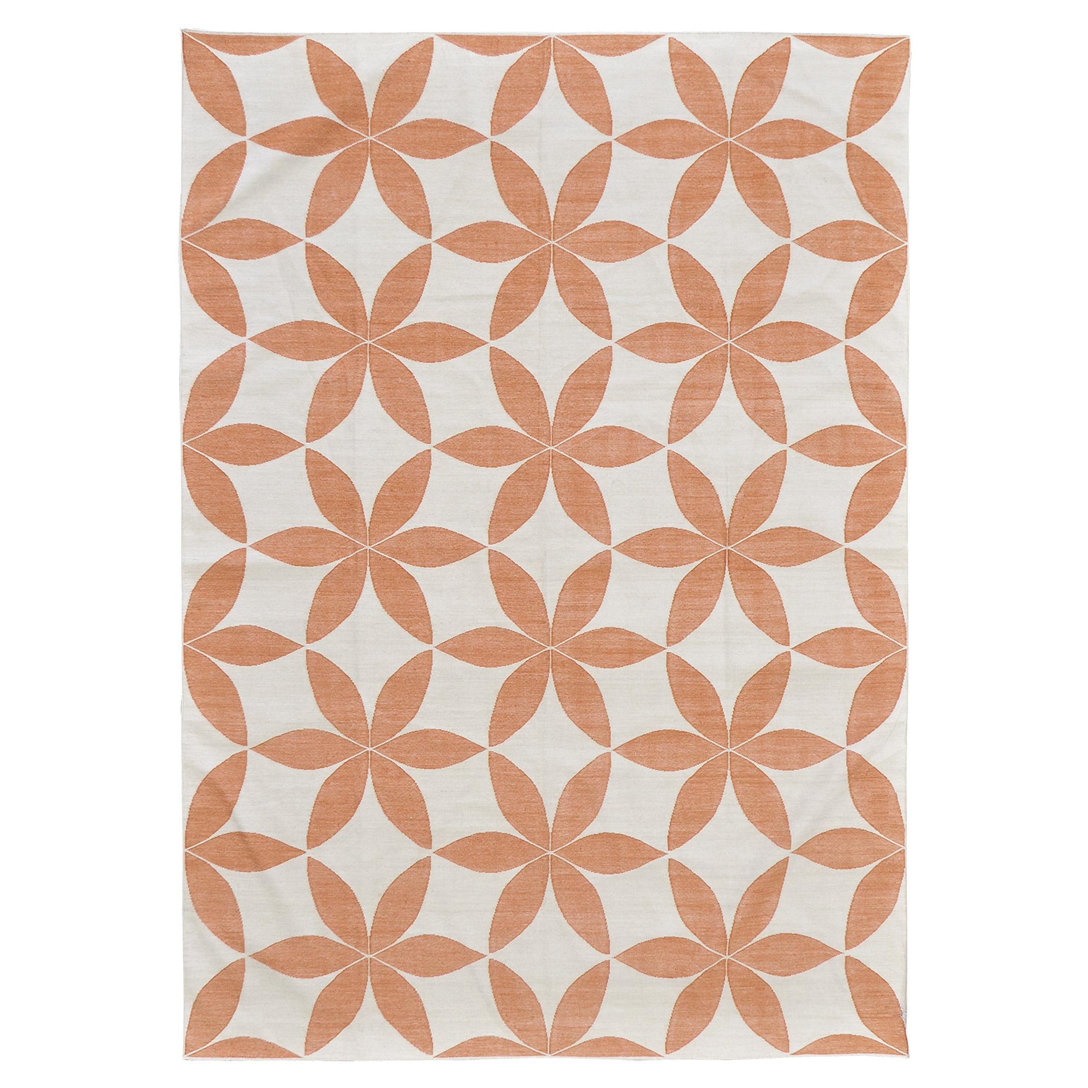 Mehraban Contemporary Flat-Weave Rug Cielo Collection Flora Tangerine For Sale