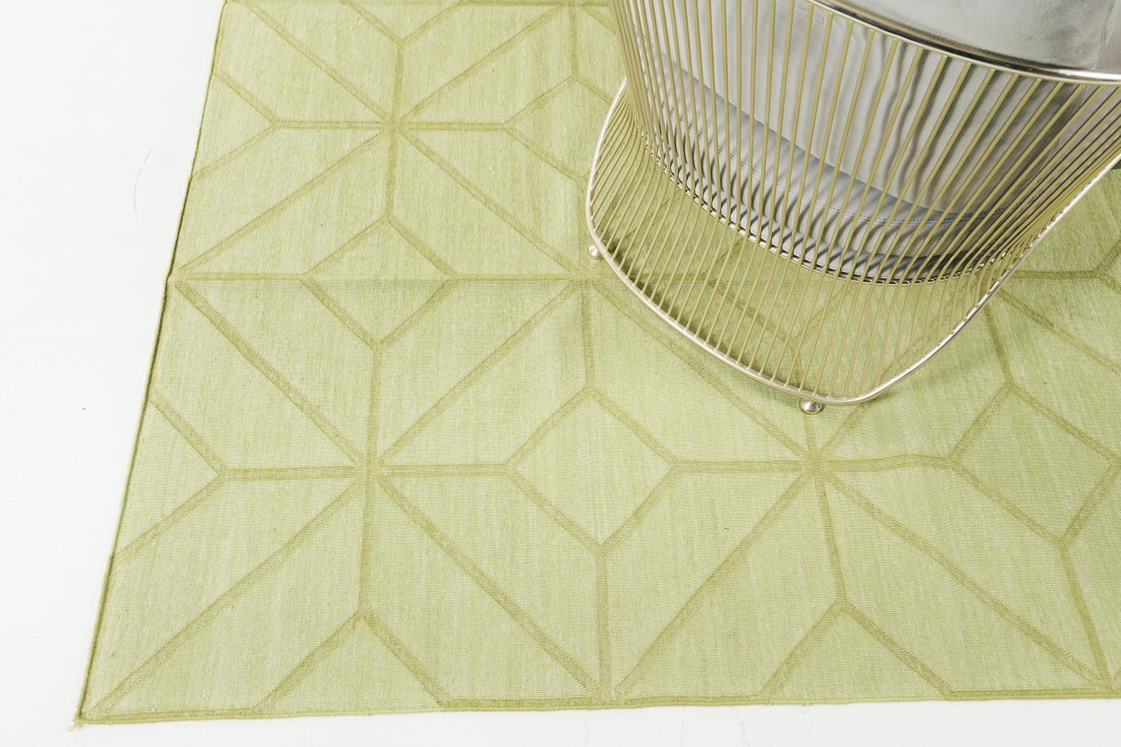 Diamante’ creates an optical illusion of diamonds rendered in the relaxing olive colour. Majestic and beguiling, this rug will surely add distinct character to one’s space. Mehraban's Cielo collection is recognized for its captivating rhythm and