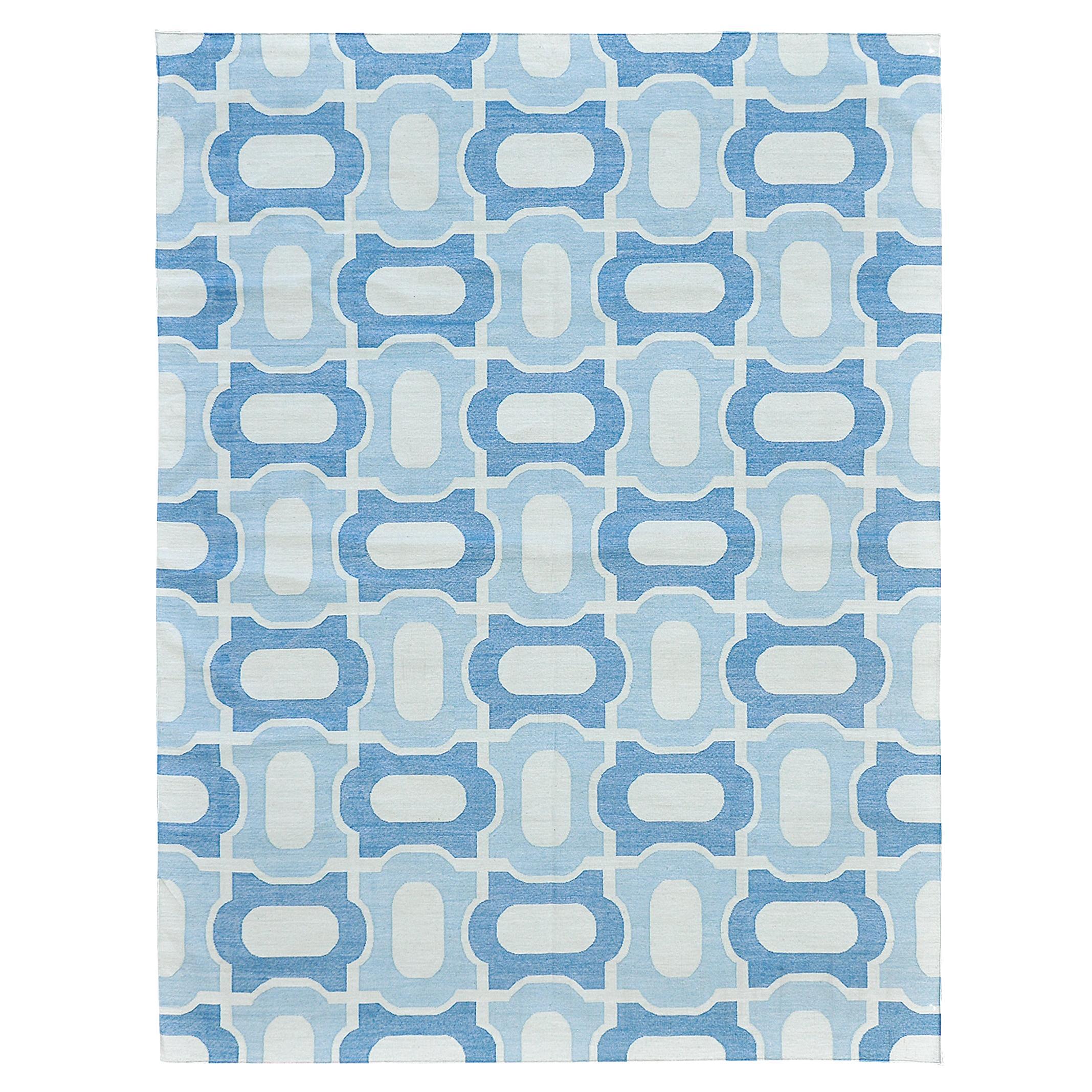 Mehraban Contemporary Flat-Weave Rug Cielo Collection Gems Turquoise
