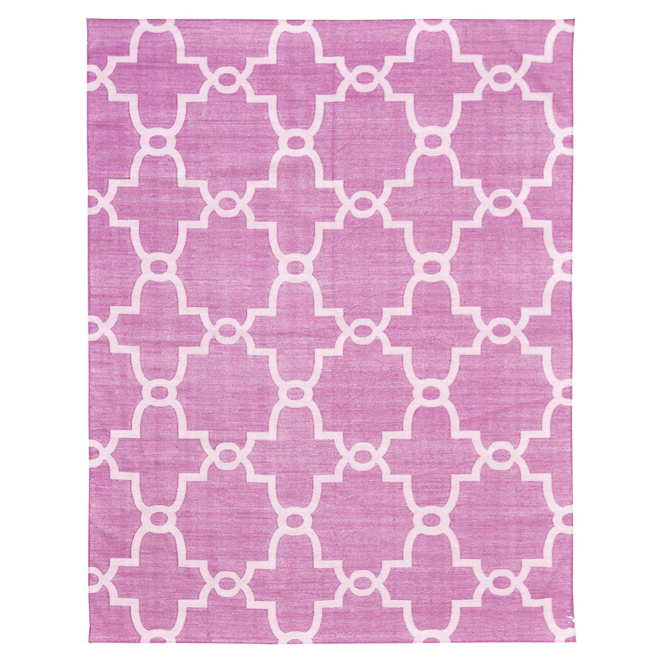 Mehraban Zeitgenössischer Flachgewebe-Teppich Cielo Kollektion Hojas Fuchsine