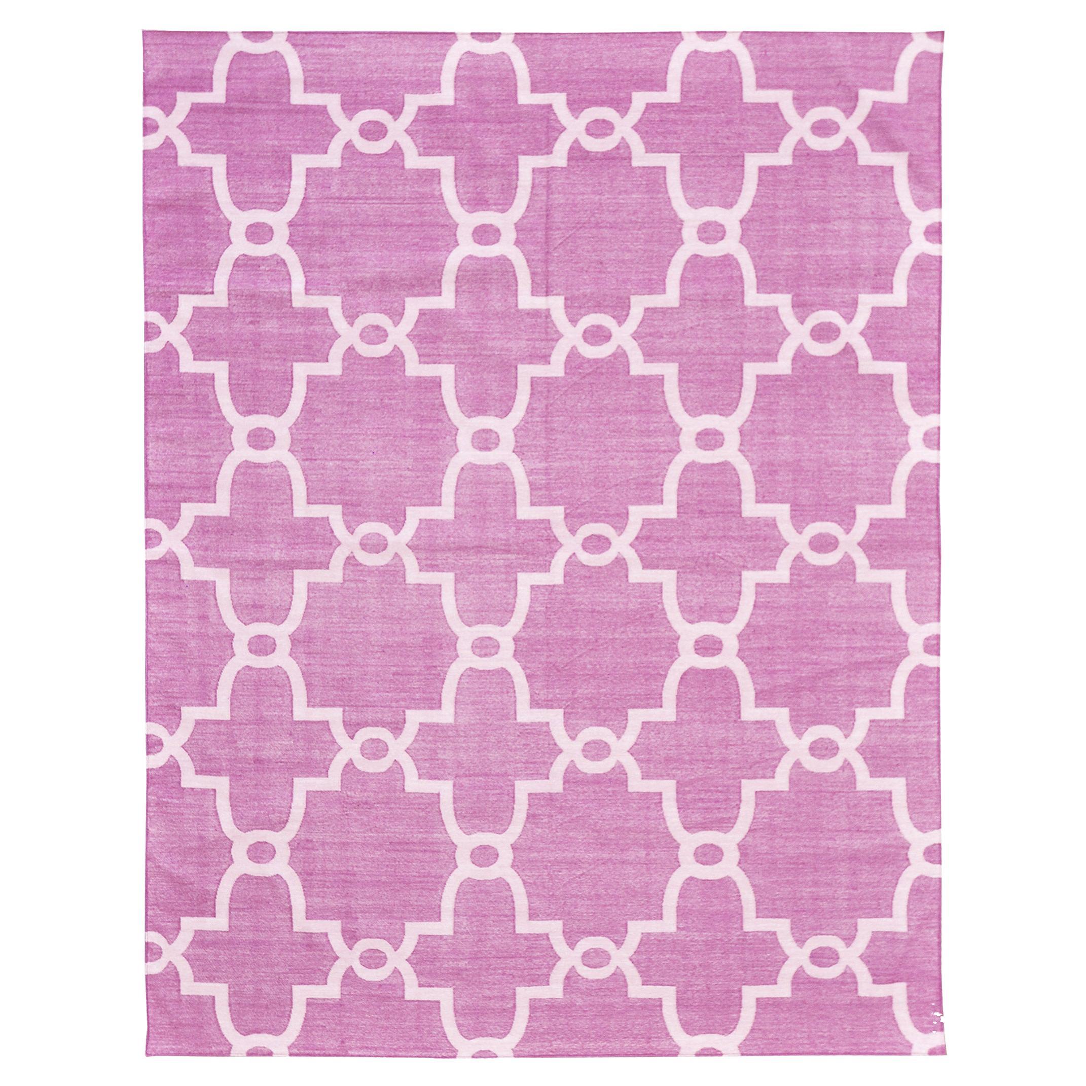 Mehraban Contemporary Flat-Weave Rug Cielo Collection Hojas Fuchsine