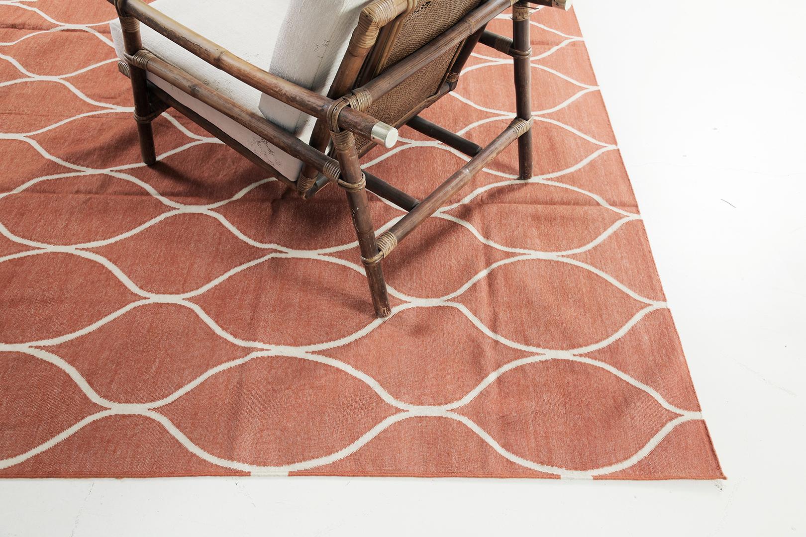 Indian Mehraban Contemporary Flat-Weave Rug Cielo Collection Valla Tangerine For Sale