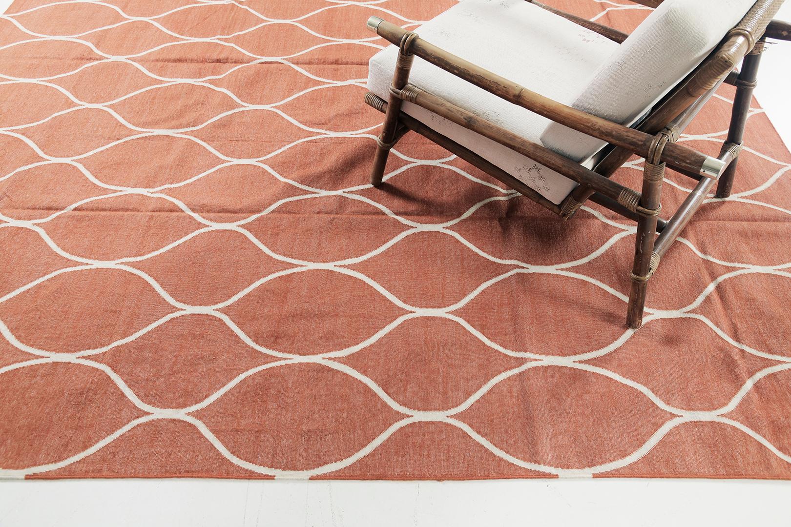 Hand-Knotted Mehraban Contemporary Flat-Weave Rug Cielo Collection Valla Tangerine For Sale