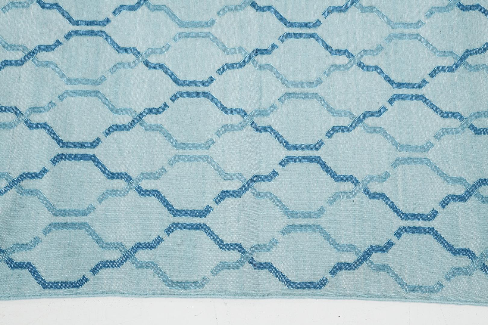 Mehraban Zeitgenössischer Flachgewebe-Teppich Cielo Kollektion Zenia Türkis (Indisch) im Angebot