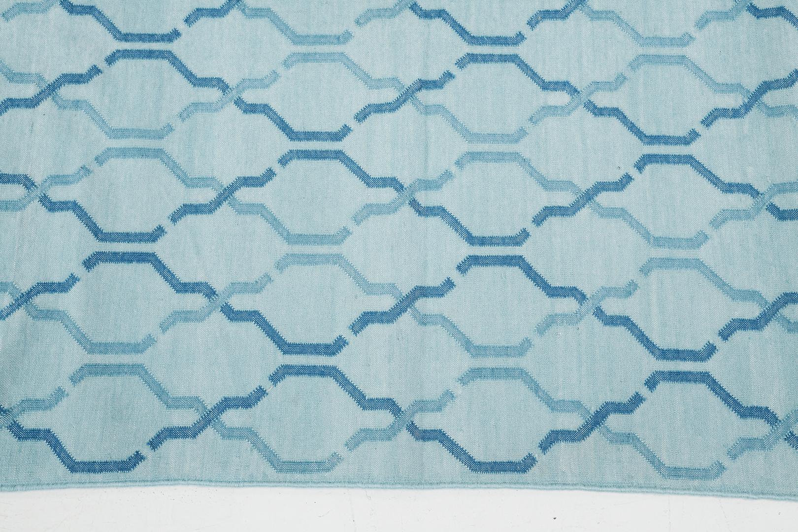 Indien Tapis contemporain Mehraban à tissage plat de la collection Cielo Zenia Turquoise en vente