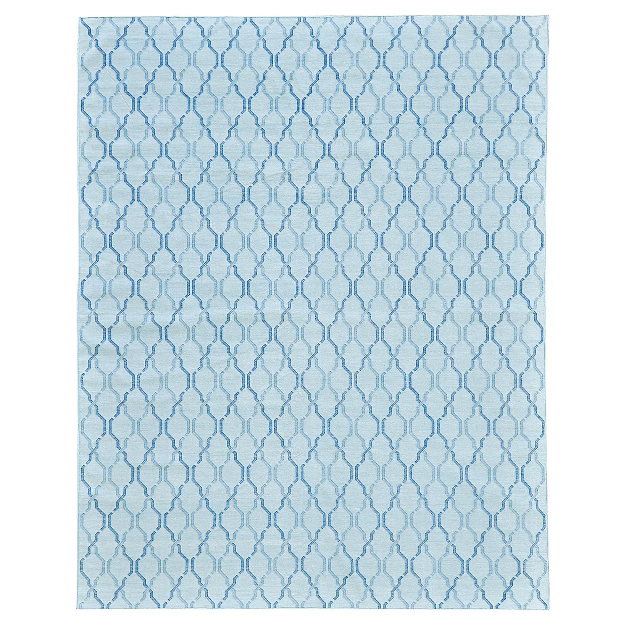 Mehraban Contemporary Flat-Weave Rug Cielo Collection Zenia Turquoise For Sale