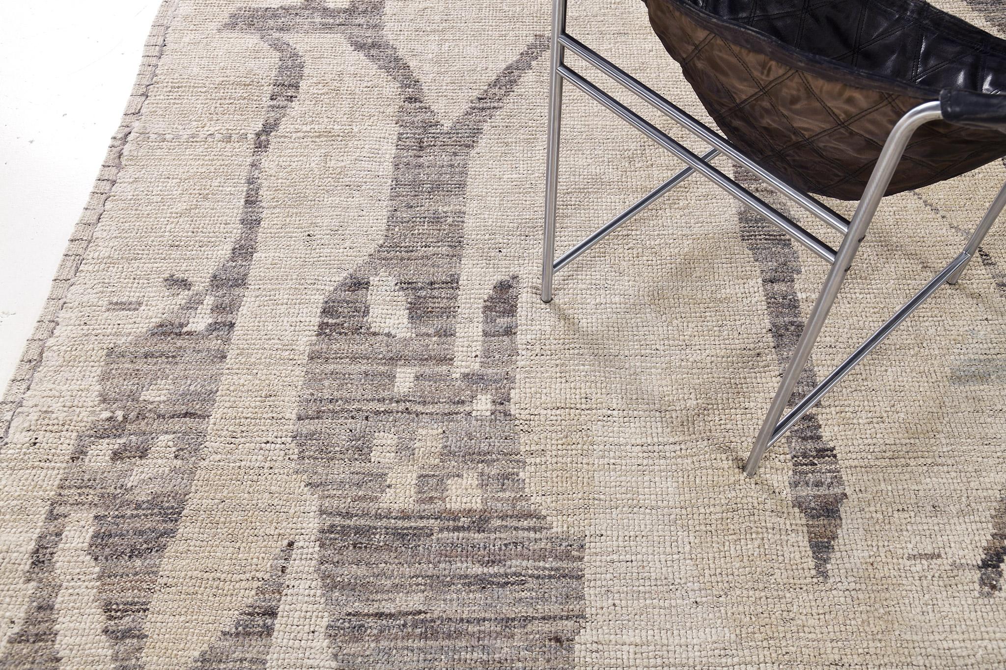 'Dakhla' is a beautifully textured rug with irregular motifs inspired from the Atlas Mountains of Morocco. Earth toned colored shag and hints of color work cohesively to make for a great contemporary interpretation for the modern design world.