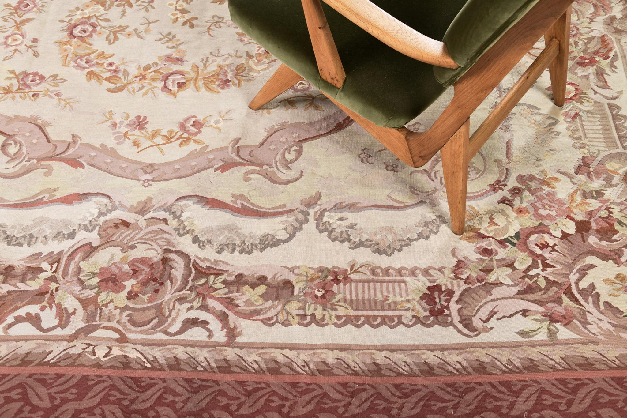 Hand-Knotted Mehraban Chinese Aubusson Rug For Sale