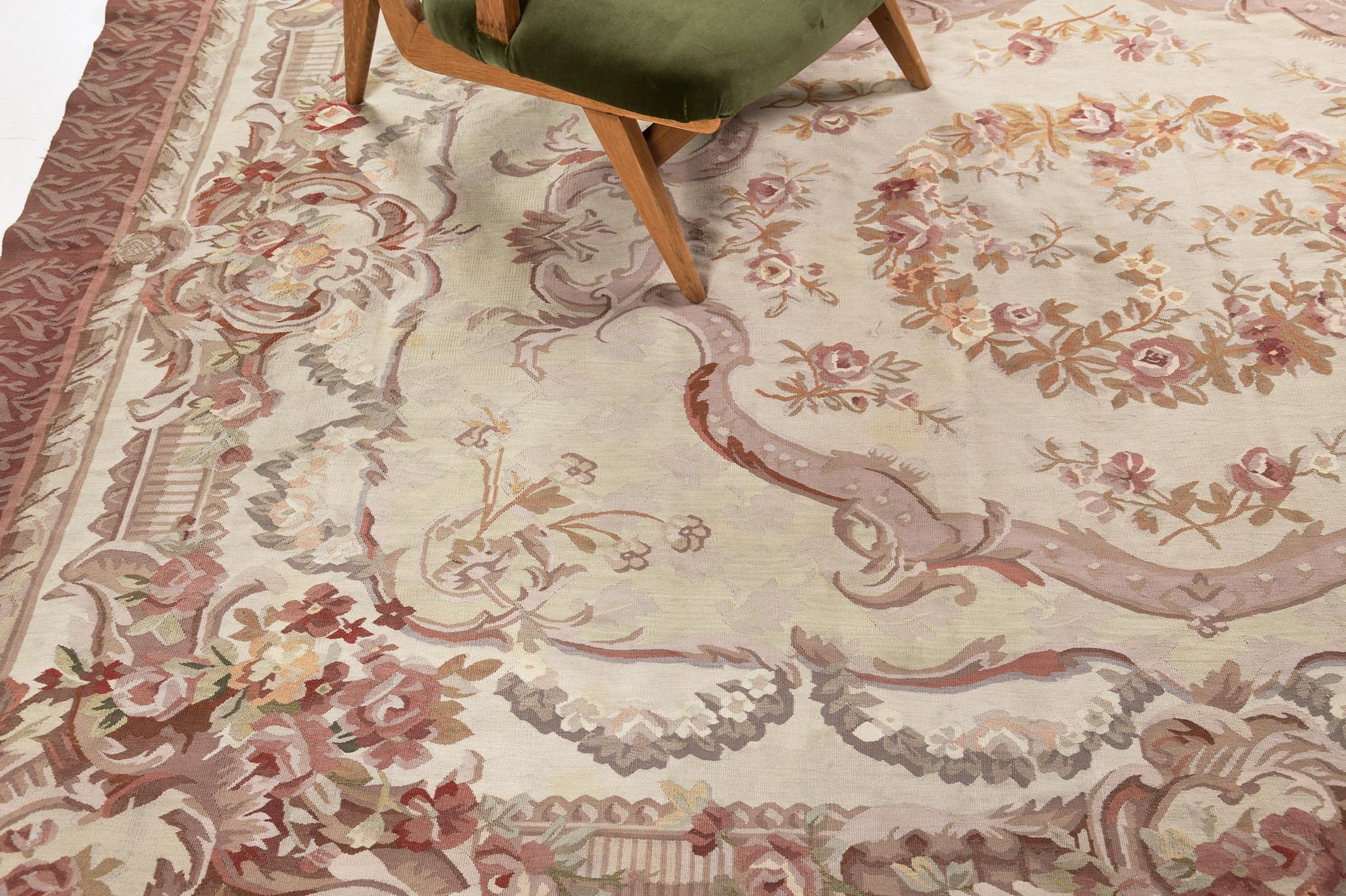 Wool Mehraban Chinese Aubusson Rug For Sale