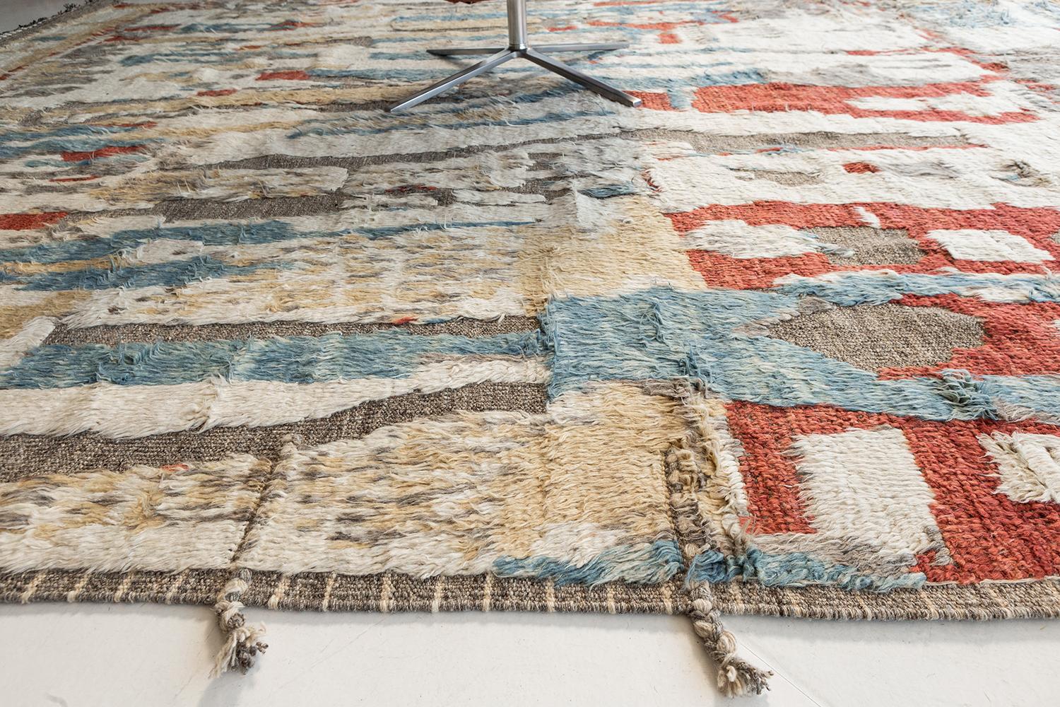 Halfah is an earth-toned pile weave and modern-day interpretation of the Moroccan world. The rug's irregular shapes and strokes resemble the fibers of nature and their ability to be used for crafts such as cords and basketry. Designed in Los Angeles