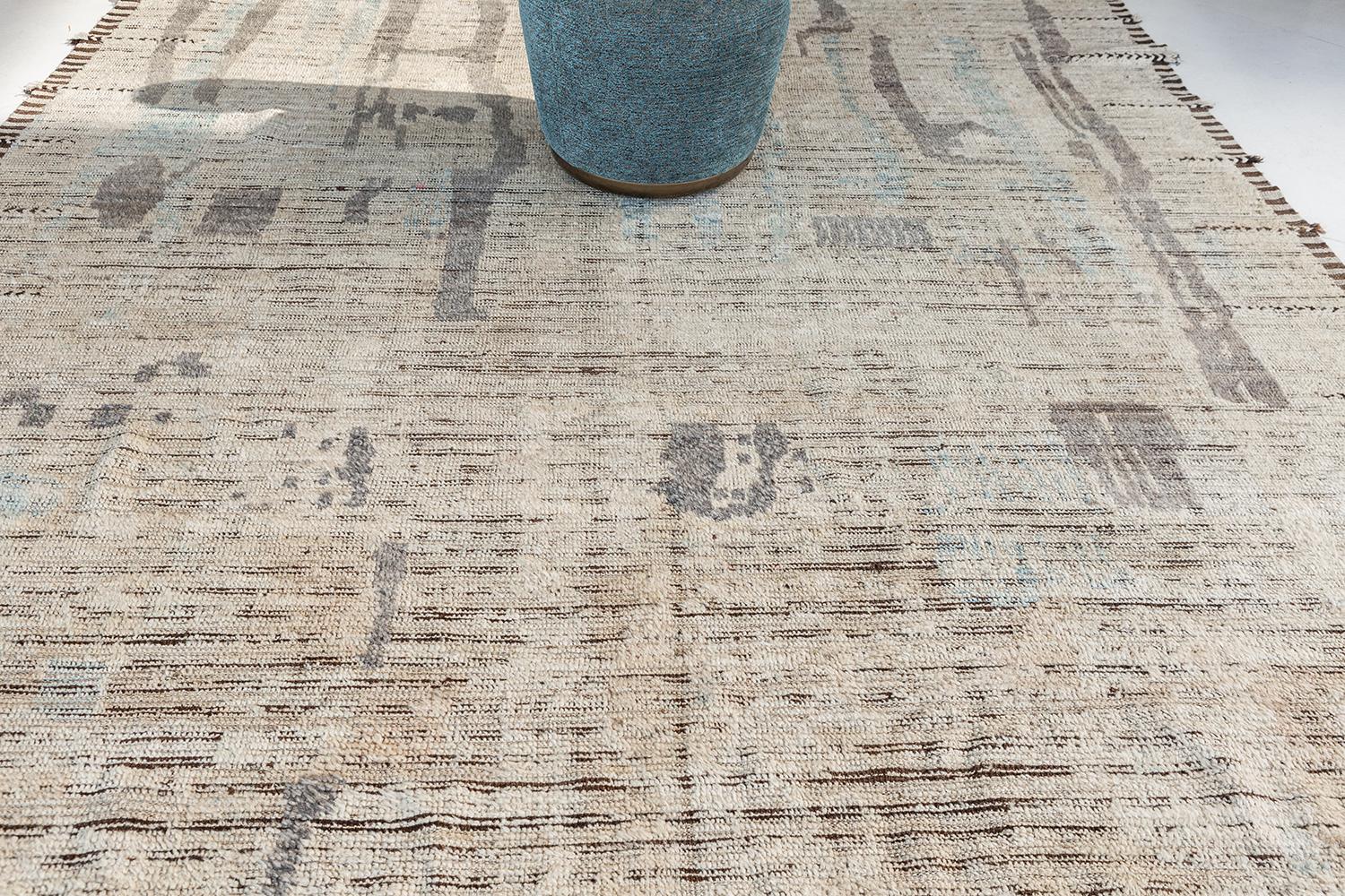 Halfah' is a natural earth toned pile weave and modern day interpretation of the Moroccan world. The rugs irregular shapes and strokes resemble the fibers of nature and their ability to be used for crafts such as cords and basketry. Designed in Los