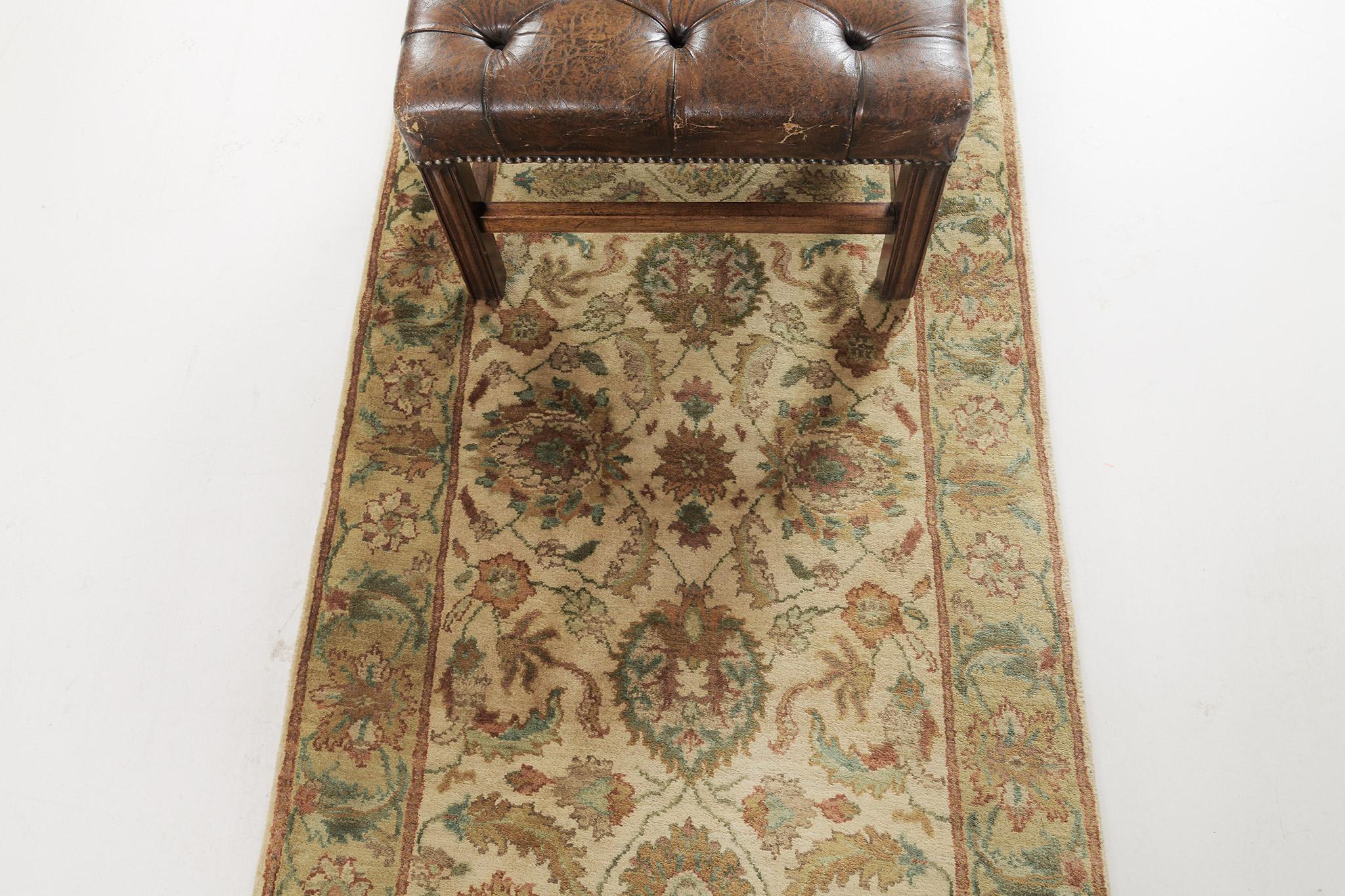 Hand-Knotted Mehraban Indo Jaipur Agra Runner For Sale