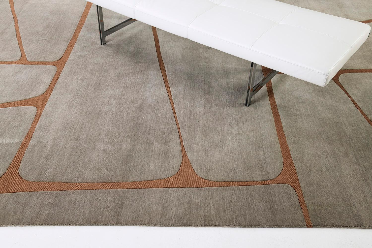 Large wedge forms in a loop and pile construction. Bold, elegant, lasting. Here in an all-wool construction, gray-taupe with deep rust accent.

Rug Number
29343
Size
9' 0