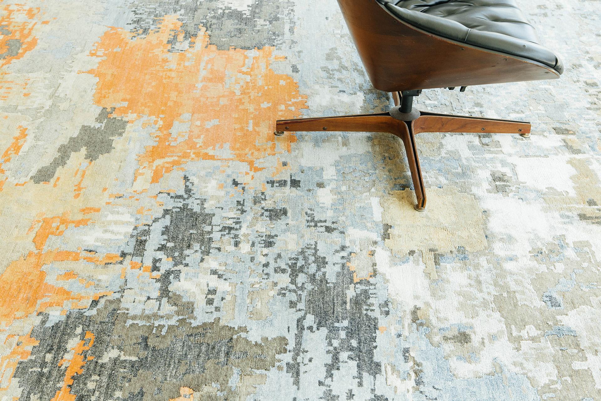 Annodato a mano Mehraban Rugs dal design moderno in seta di bambù in rilievo FR1315 in vendita