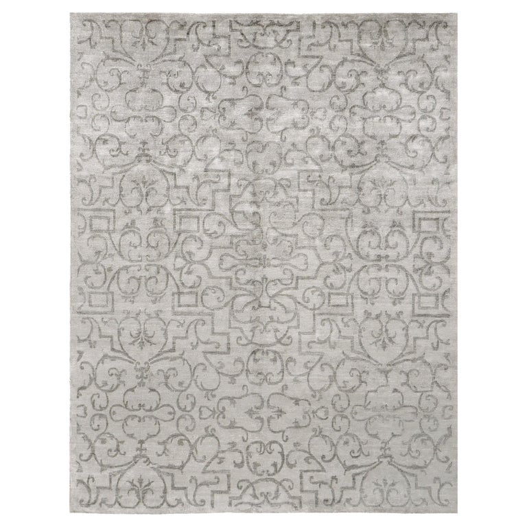 Mehraban Modern Design Bamboo Silk Rug Alum For Sale at 1stDibs