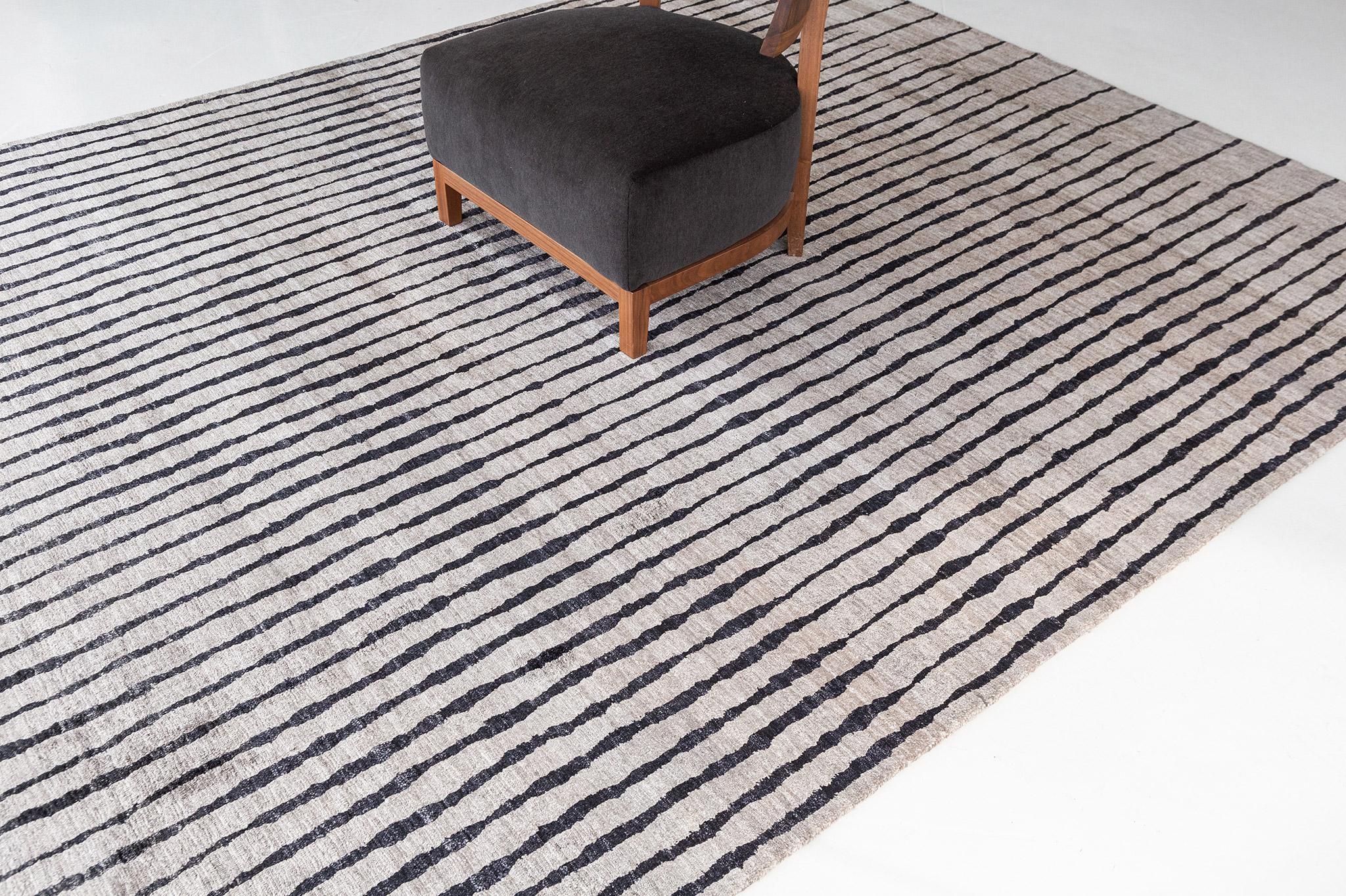 Hand-Knotted Mehraban Modern Design Bamboo Silk Rug Linea For Sale