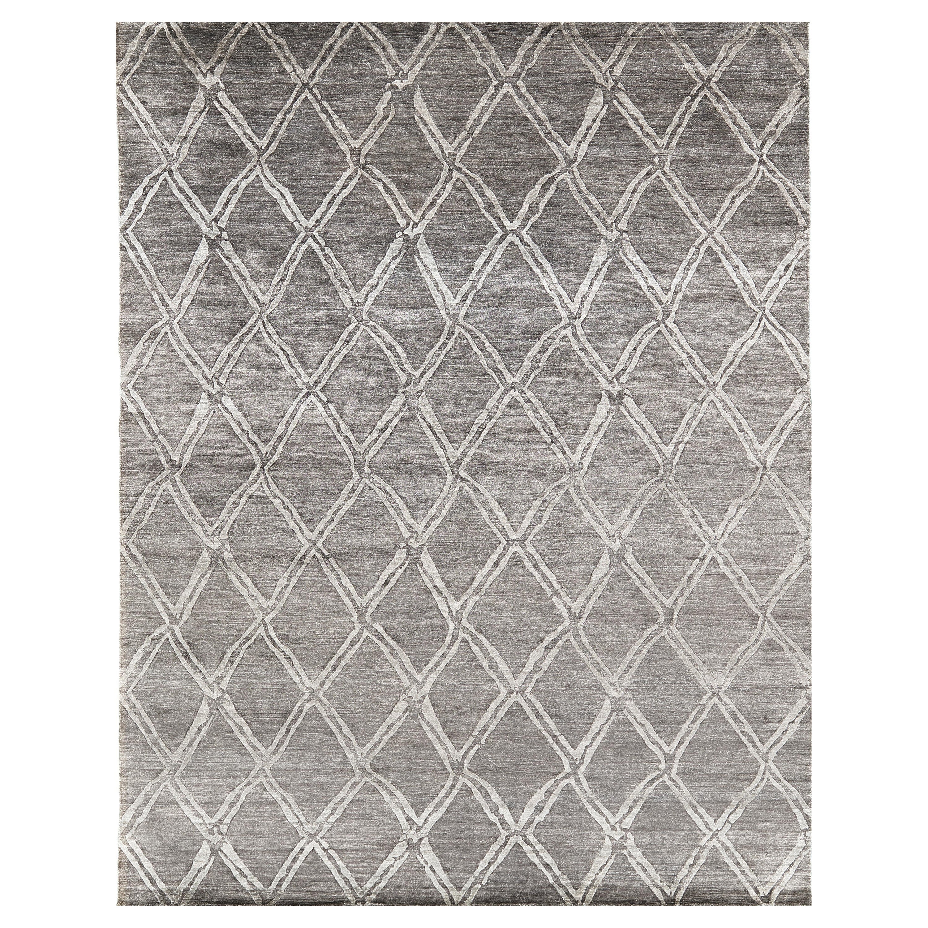 Mehraban - Tapis en soie de bambou embossé « Palisade » au design moderne