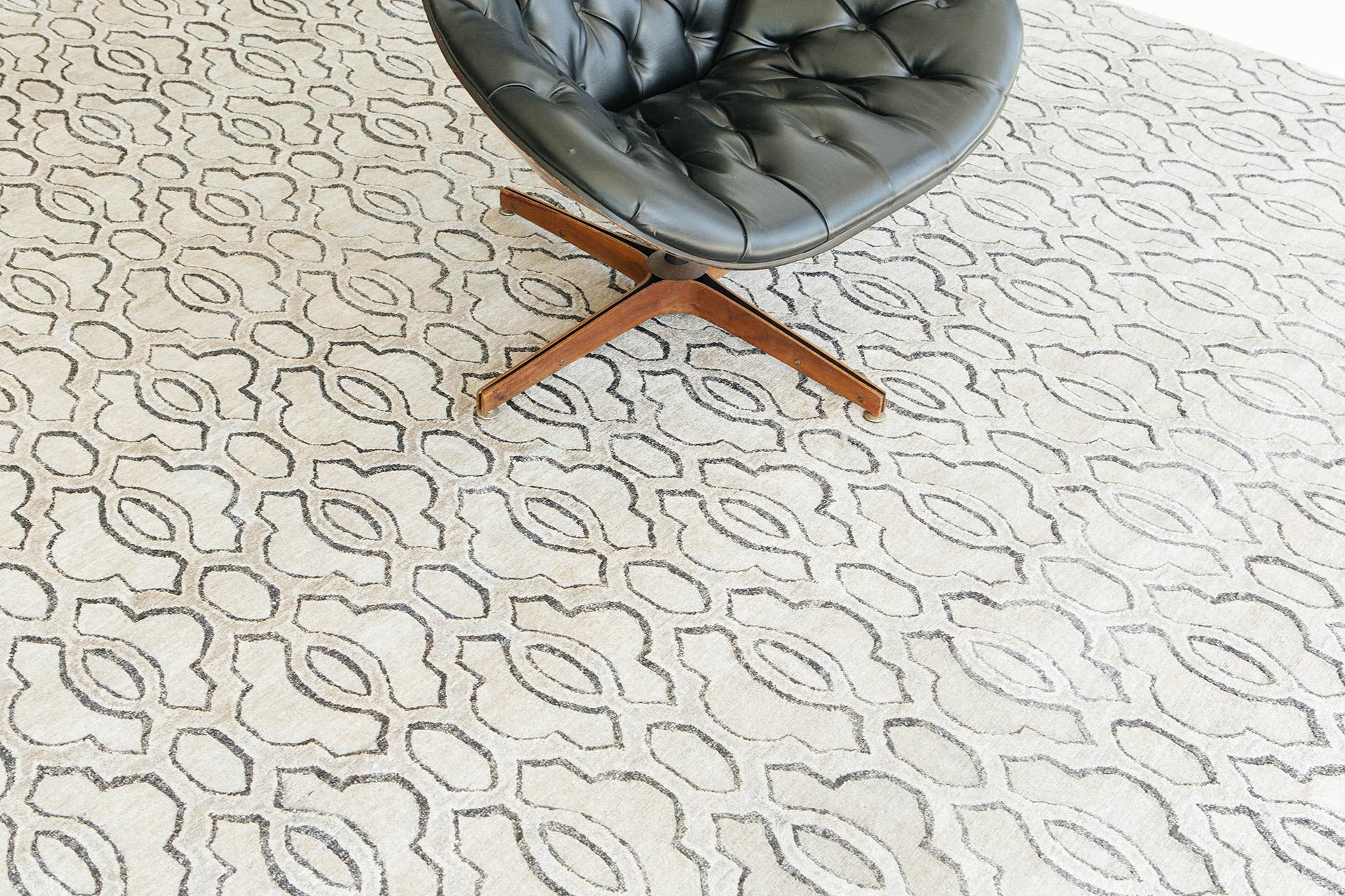 Noué à la main Mehraban Modern Design - Tapis en soie de bambou Petri en vente