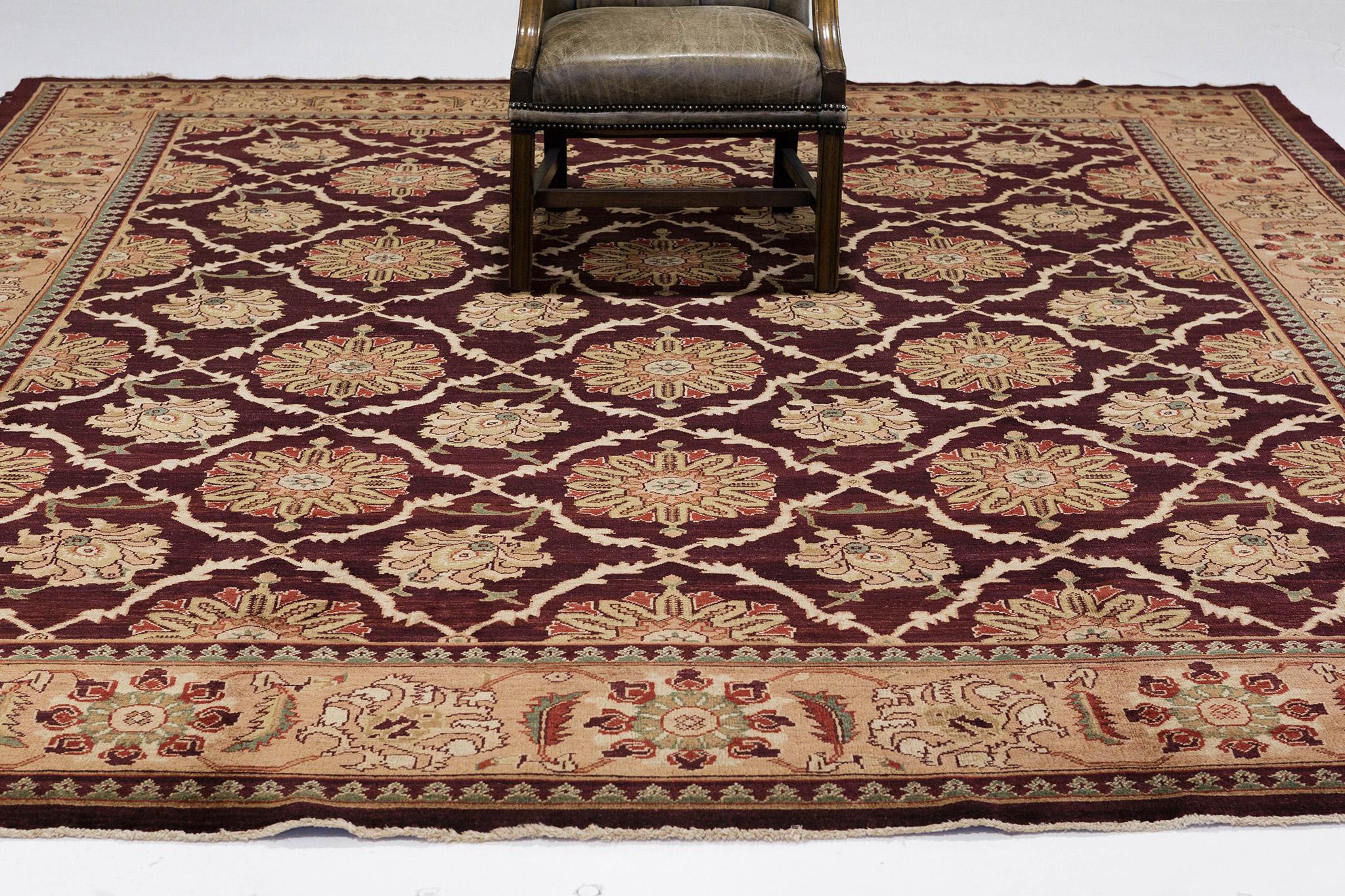 Hand-Knotted Mehraban Natural Dye Agra Design Pakistani Rug For Sale