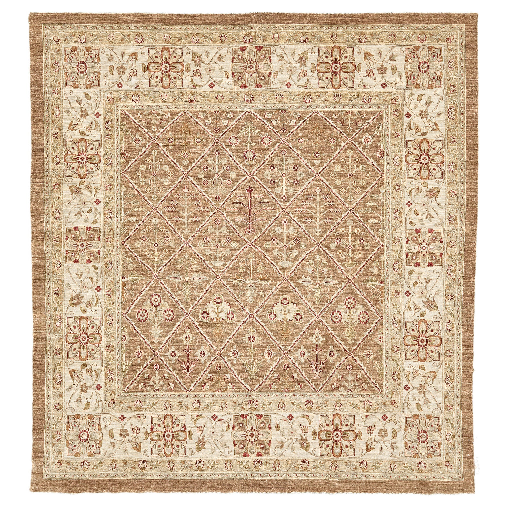 Mehraban Allover Mahal Revival Quadratischer Teppich mit Naturfarben