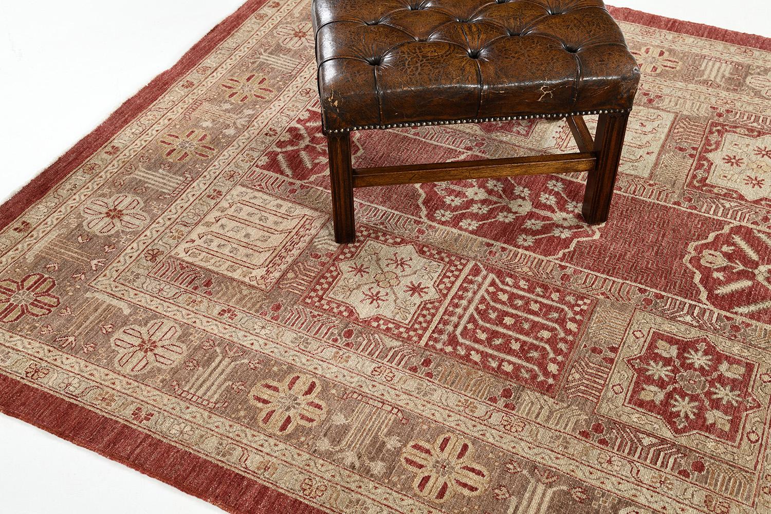 Hand-Knotted Mehraban Natural Dye Antique Revival Square Rug For Sale