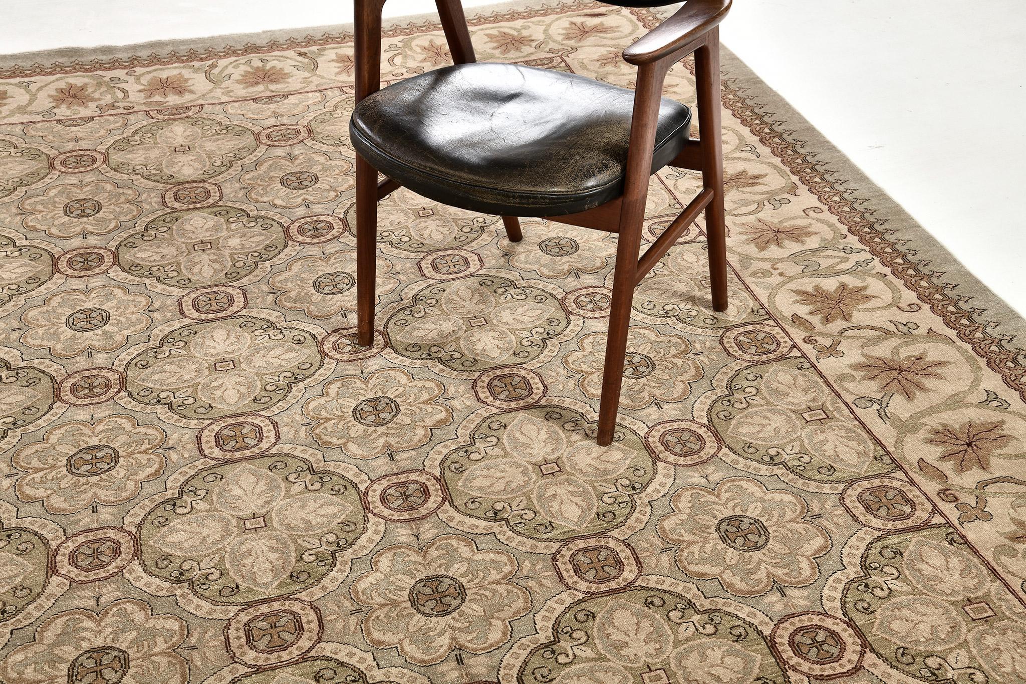 Highly stylish yet tastefully casual, this new Arts and Crafts Design Rug in Bliss Collection features an all-over raised pattern composed of alternating floral motifs in a panel design of botanical elements that clearly reminds every viewer of an
