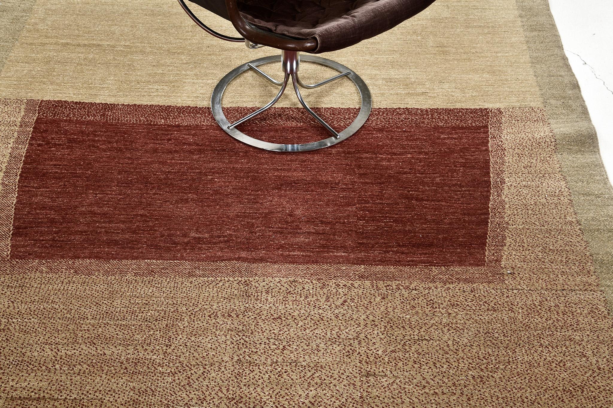 A chic contemporary design rug in Mondrian Collection that gives texture and subtle graphic appeal that forms a warm and relaxed space. Featuring the gorgeous contrast of beige and crimson, this rug accentuates that less is more. With its plush