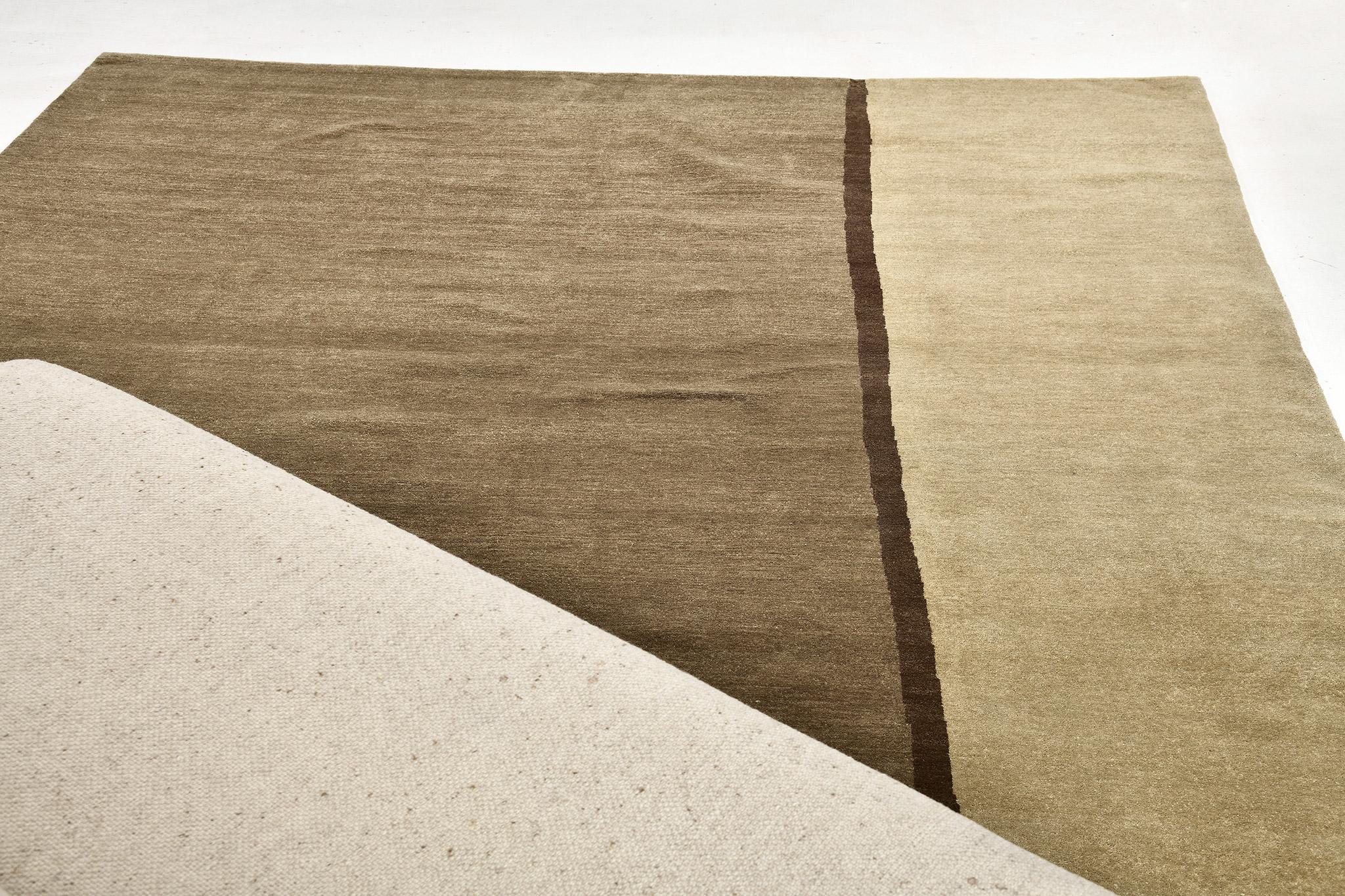 Mehraban Naturfarbener Teppich in zeitgenössischem Design der Mondrian-Kollektion (Handgeknüpft) im Angebot