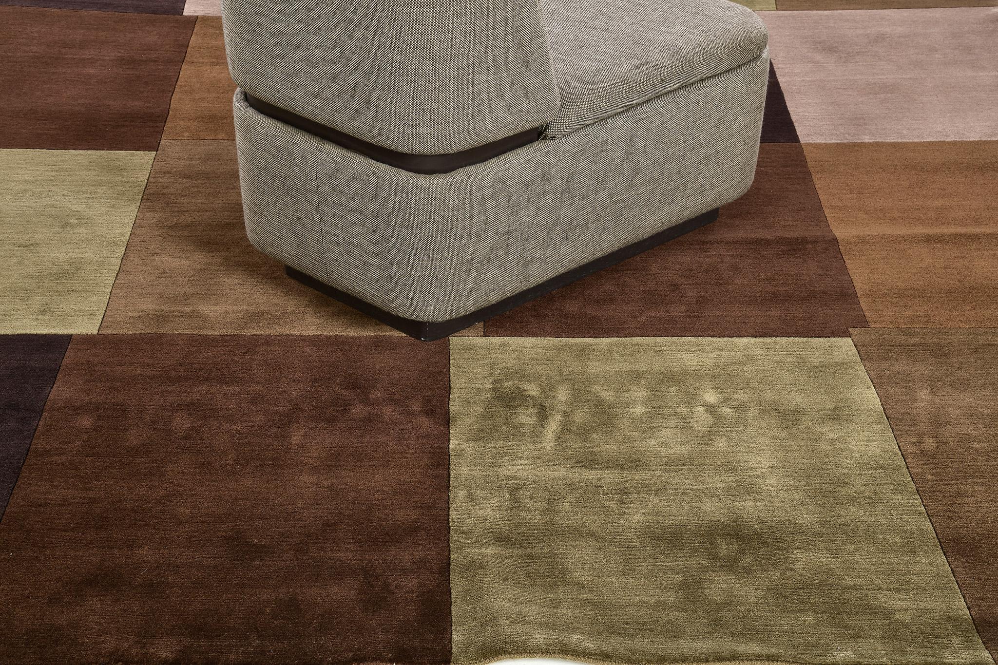 Mehraban Naturfarbener Teppich in zeitgenössischem Design der Mondrian-Kollektion (Handgeknüpft) im Angebot
