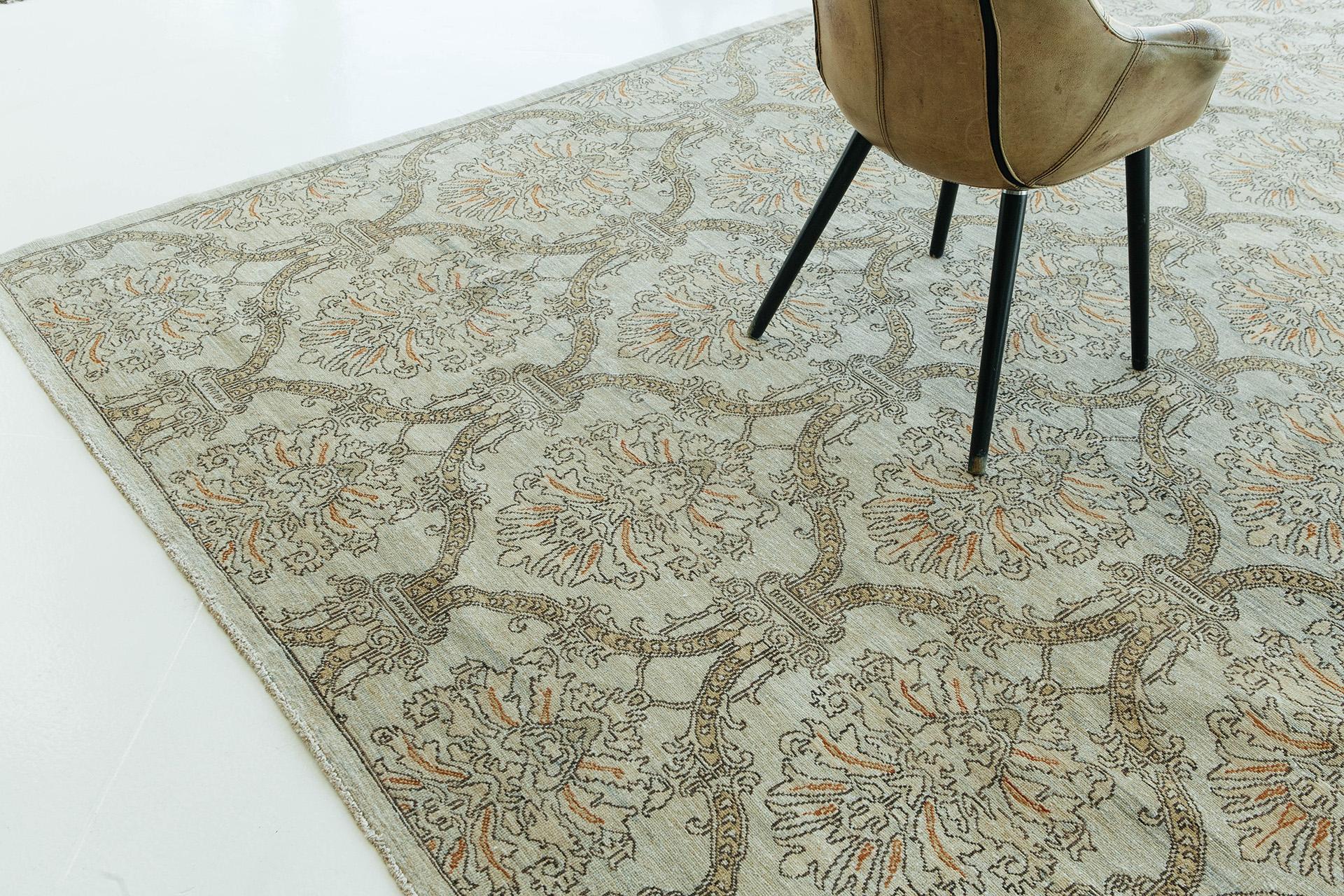 Mehraban Teppich Divine mit Naturfarbe und Damast-Design (Afghanisch) im Angebot