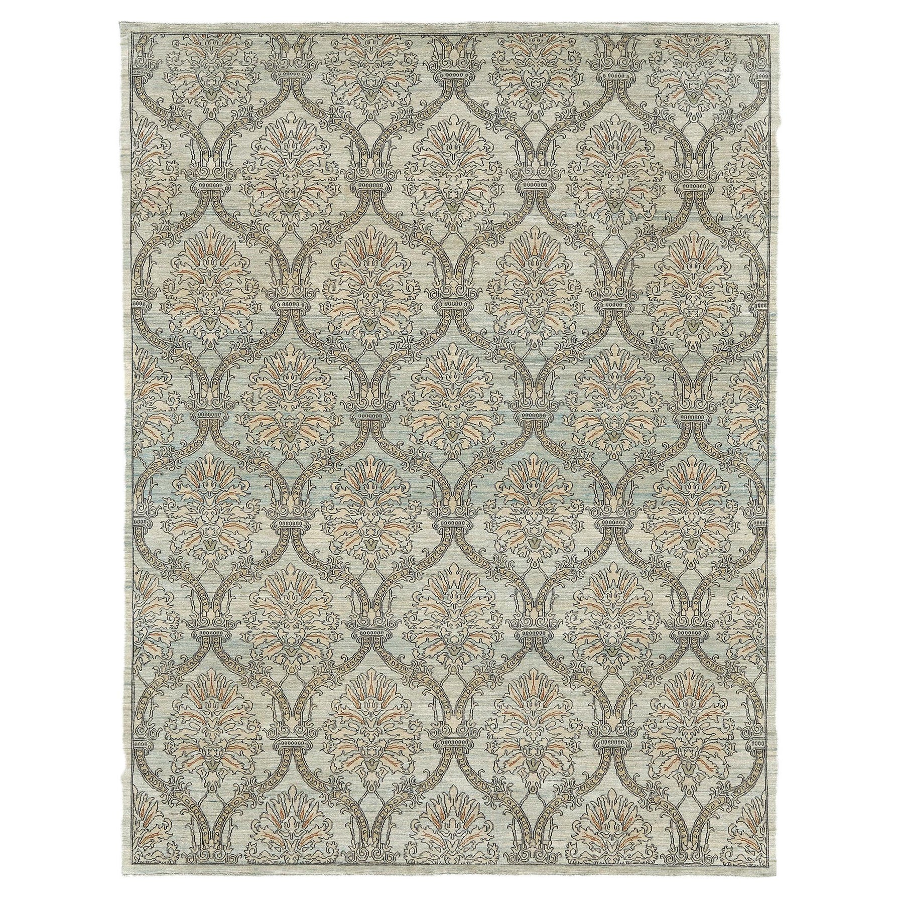 Mehraban Teppich Divine mit Naturfarbe und Damast-Design im Angebot