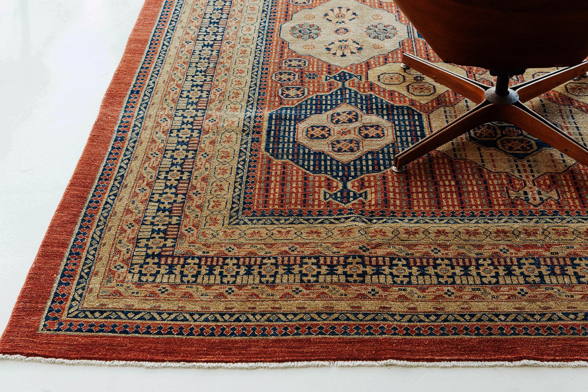 Pakistani Mehraban Natural Dye Mahal Design Carpet D5054 Bliss For Sale