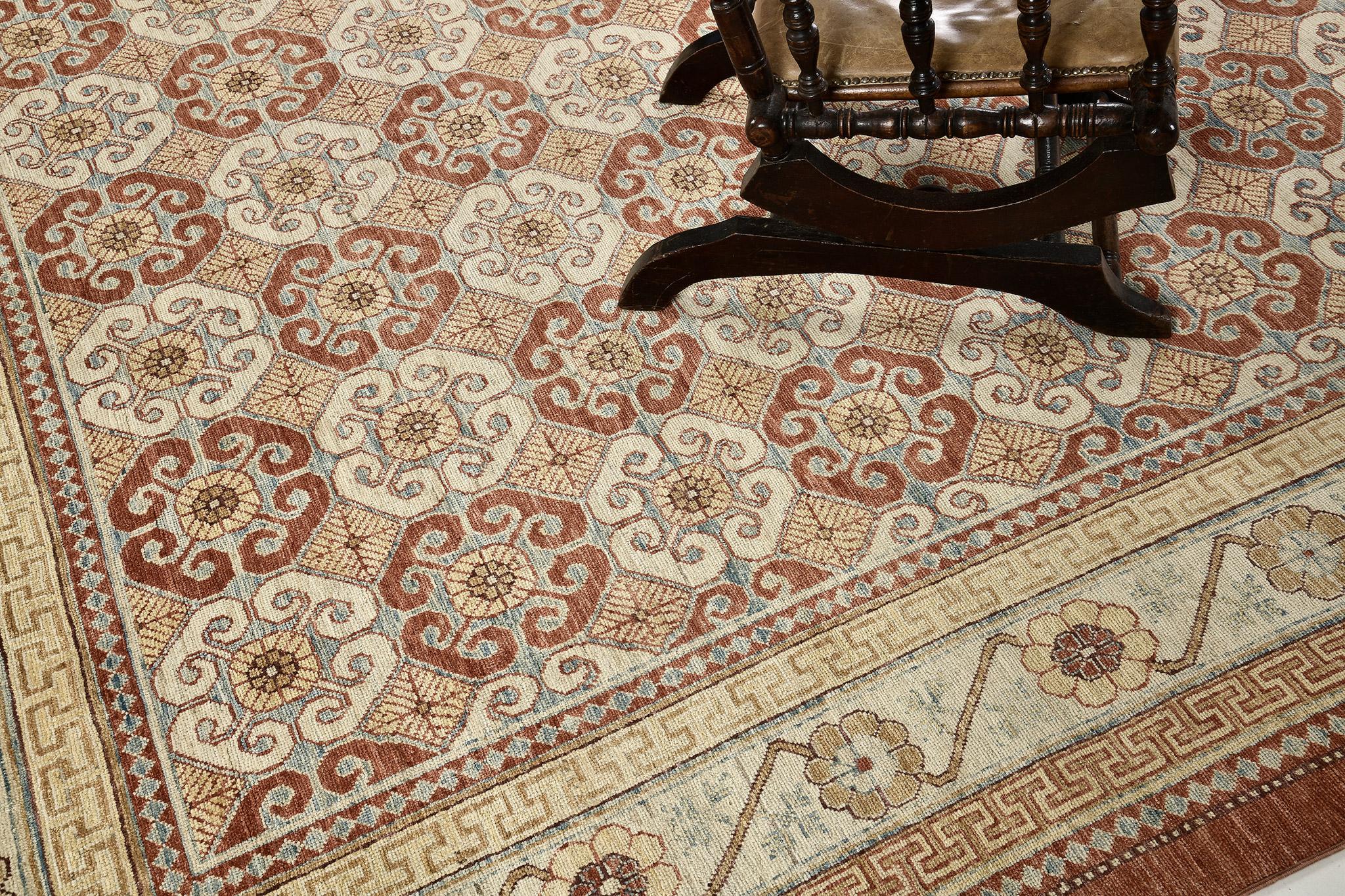 Hand-Knotted Mehraban Natural Dye Mamluk Design Rug Fable Collection D5557 For Sale