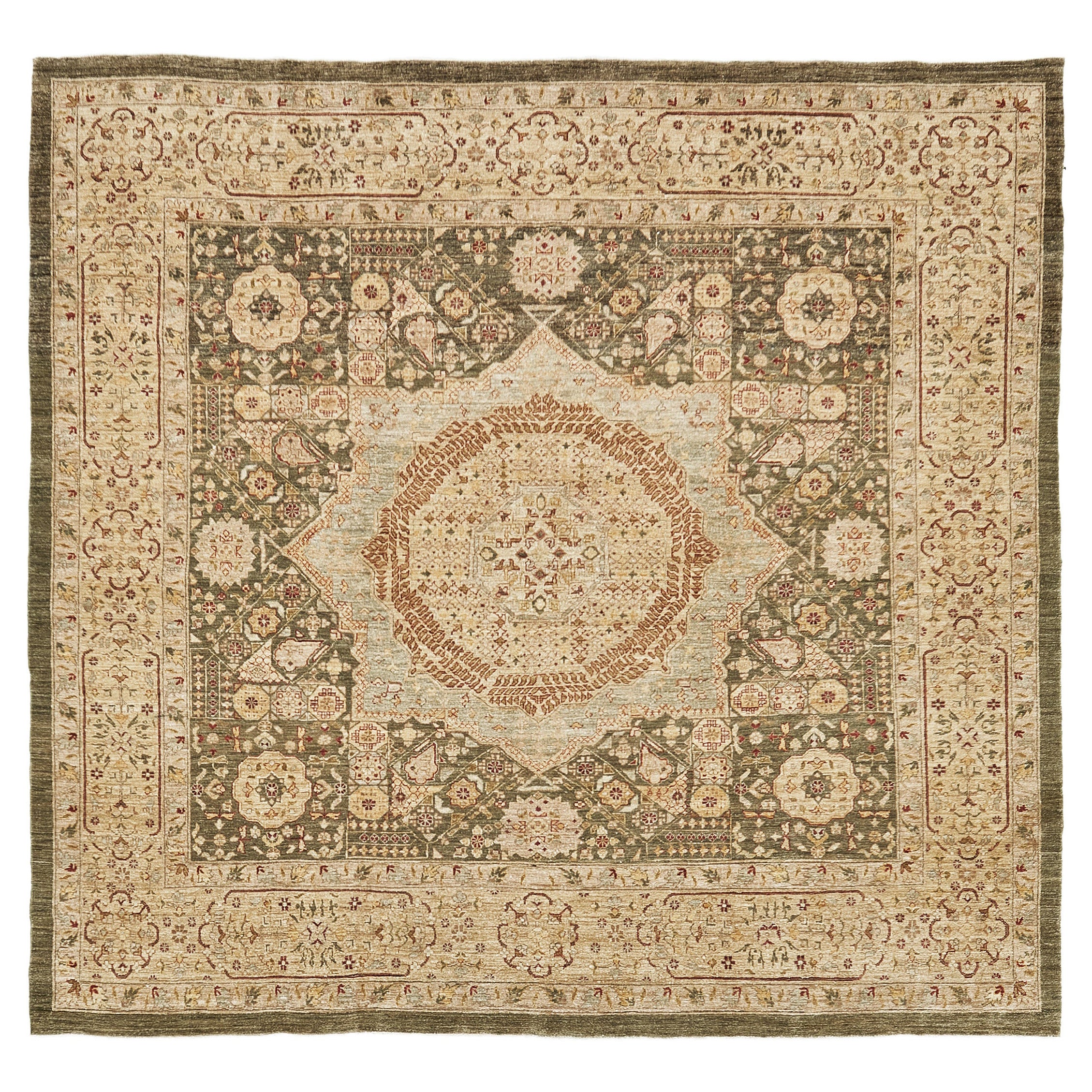 Tapis carré Mehraban de la collection Bliss, de style néo-mamelouk, teinté naturel en vente